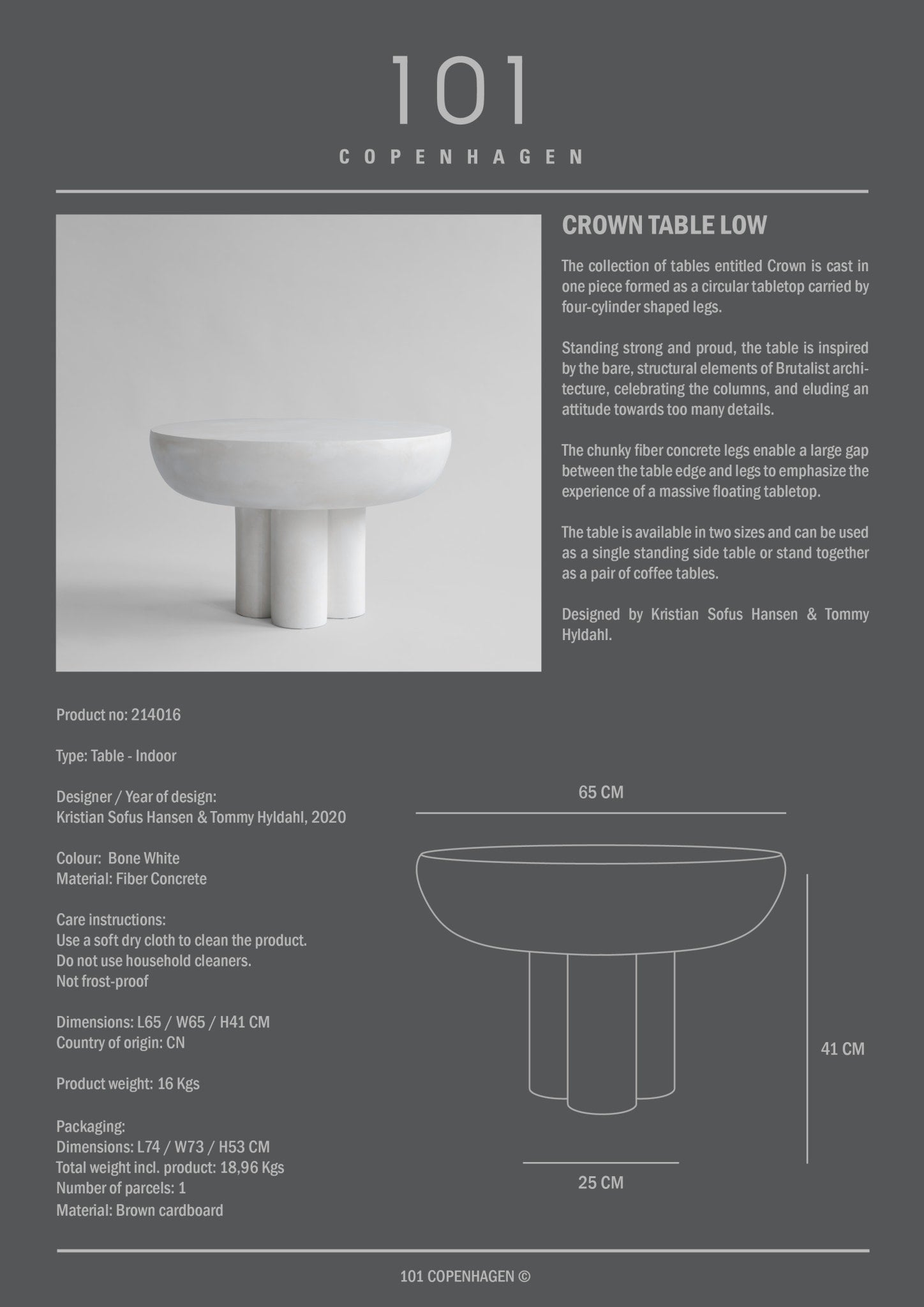 101 Copenhagen - Crown Table, Low - Bone White - Coffee or Side Table