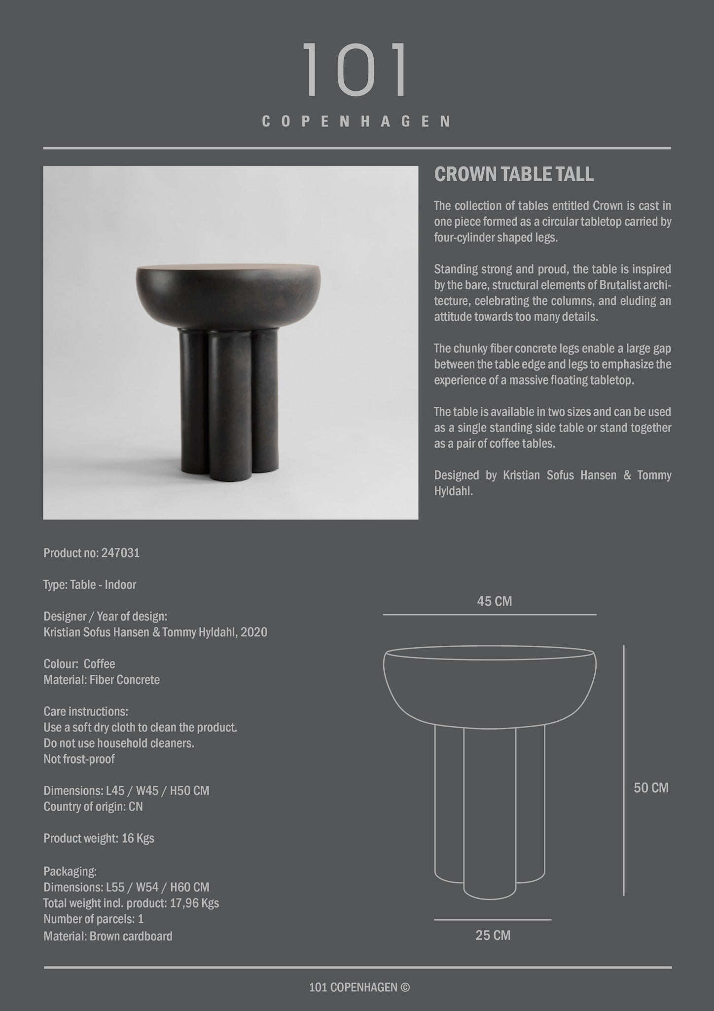 101 Copenhagen - Crown Table, Tall - Bone White - Coffee or Side Table