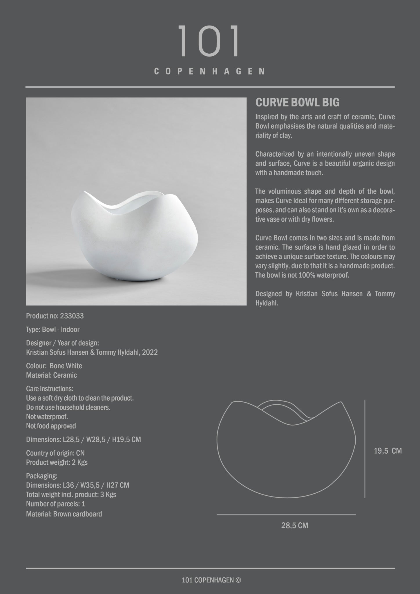 101 Copenhagen - Curve Bowl, Big - Bone White - Ceramic bowl