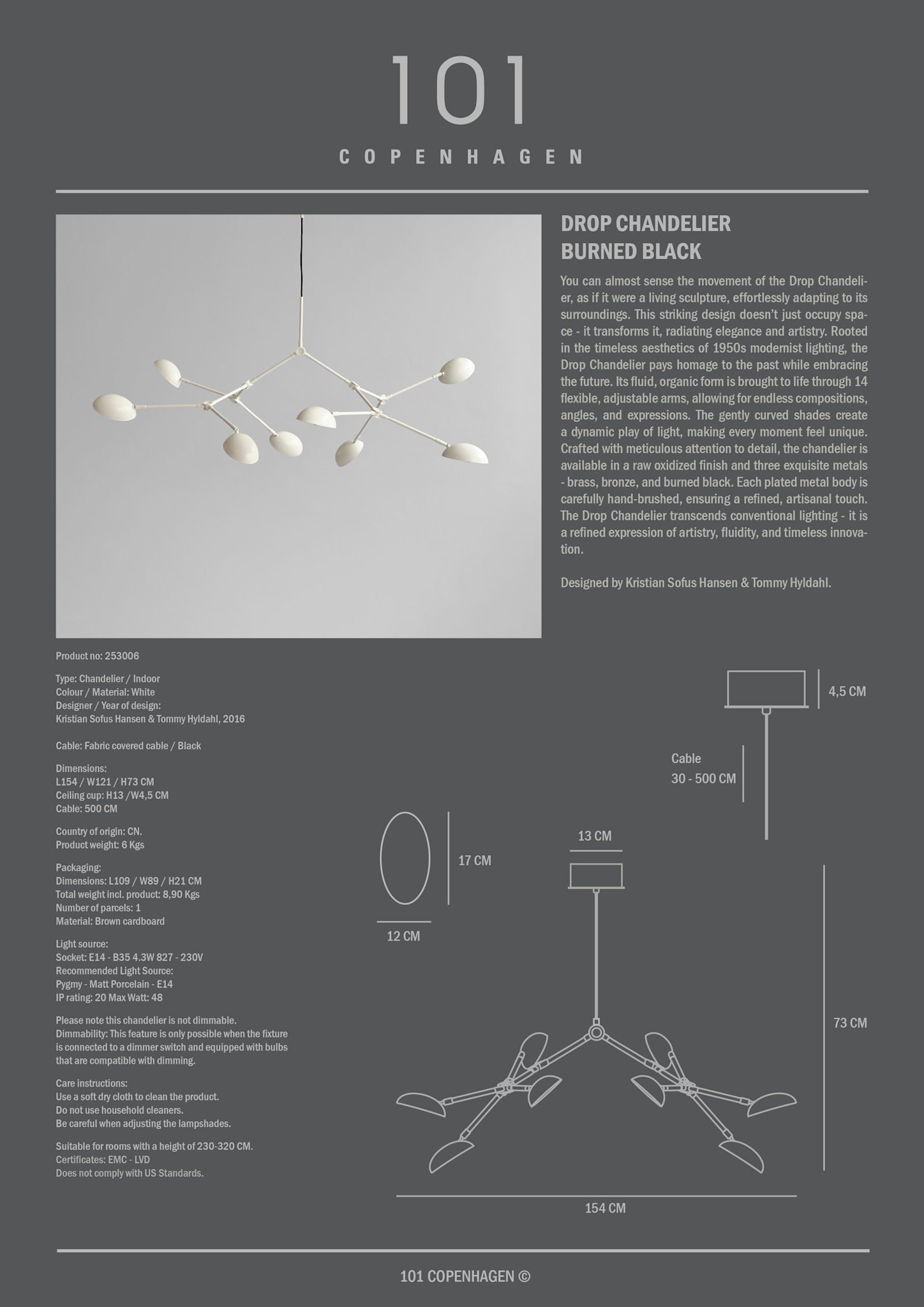 101 Copenhagen - Drop Chandelier - White (5m) - Chandelier