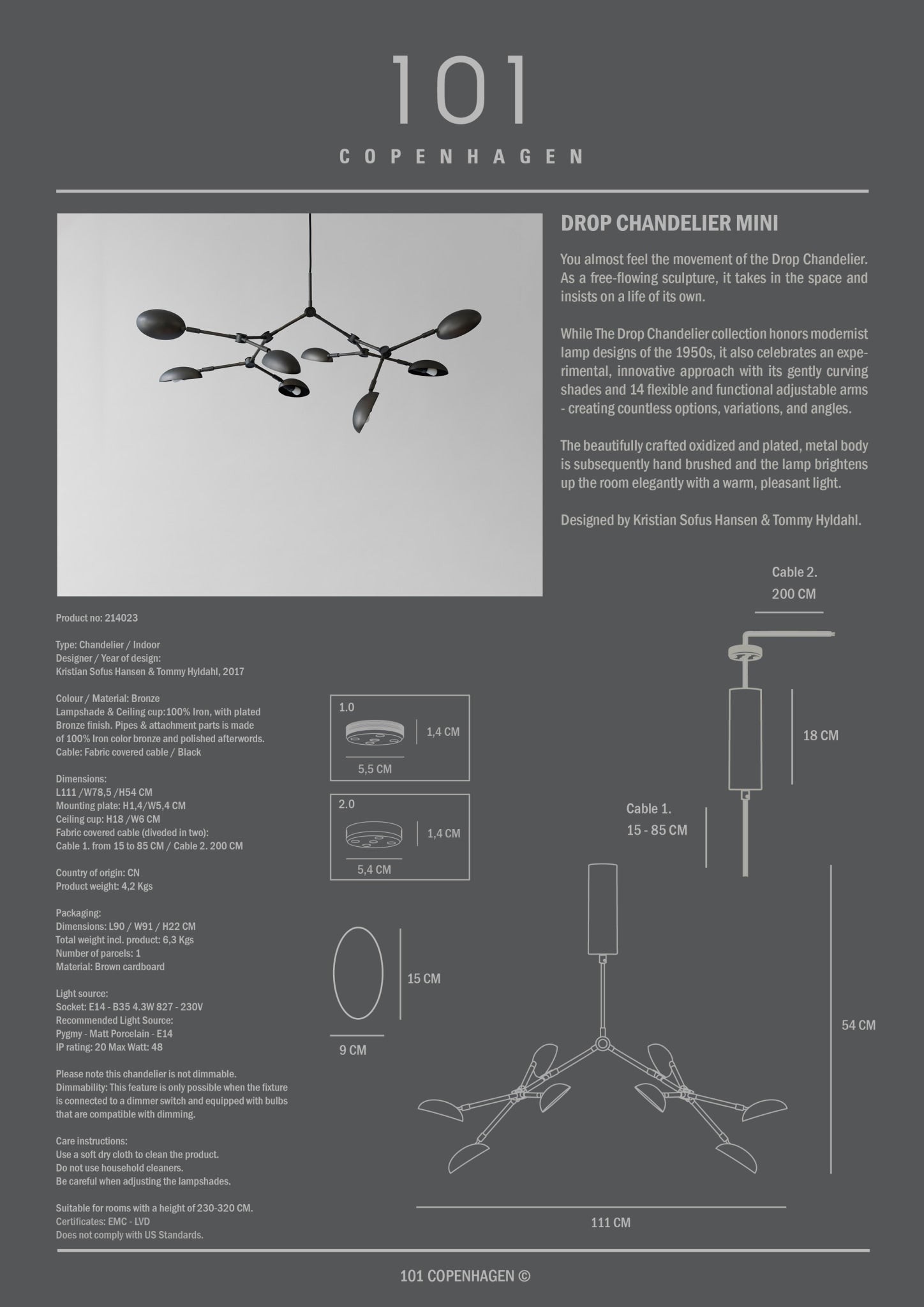 Drop Chandelier, Mini - Bronze – 101 Copenhagen