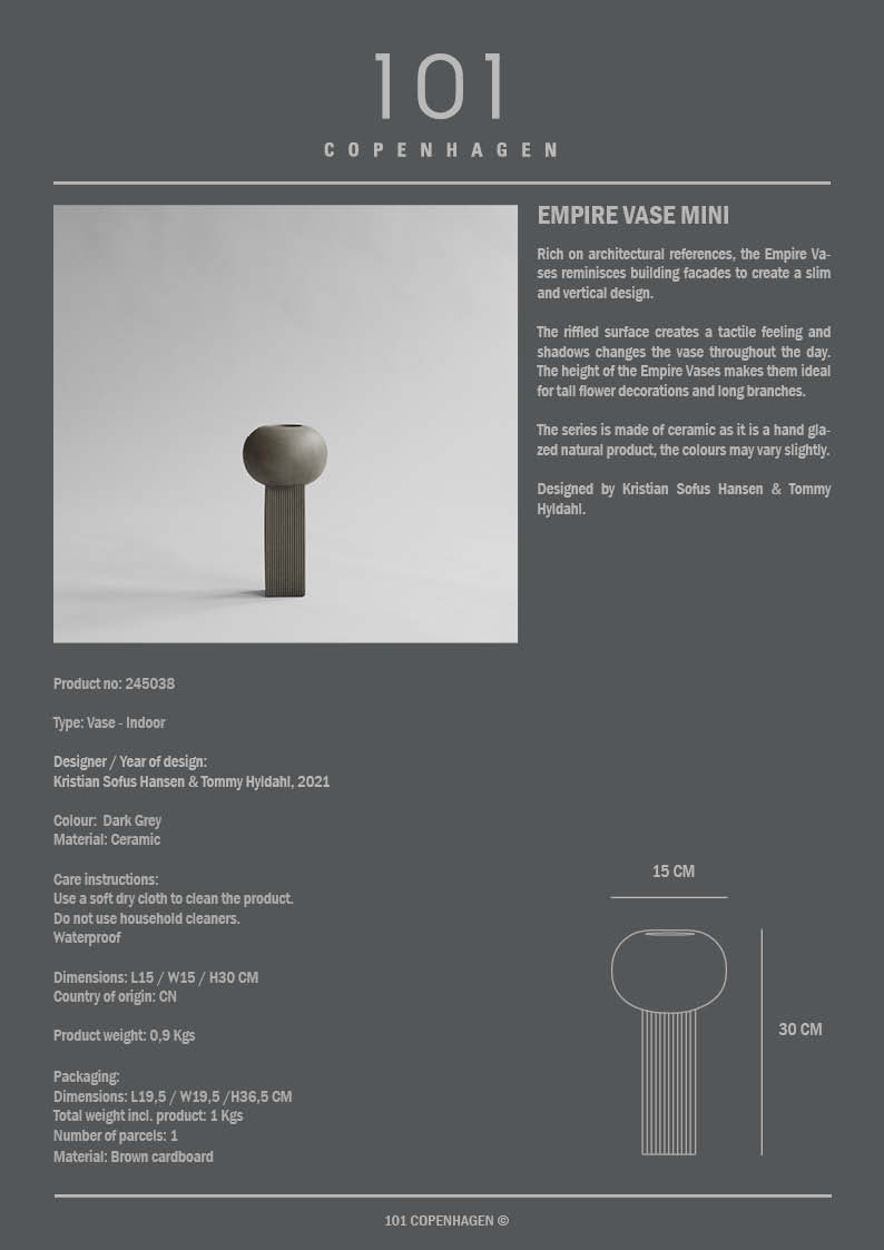 101 Copenhagen - Empire Vase, Mini - Dark Grey - Vase