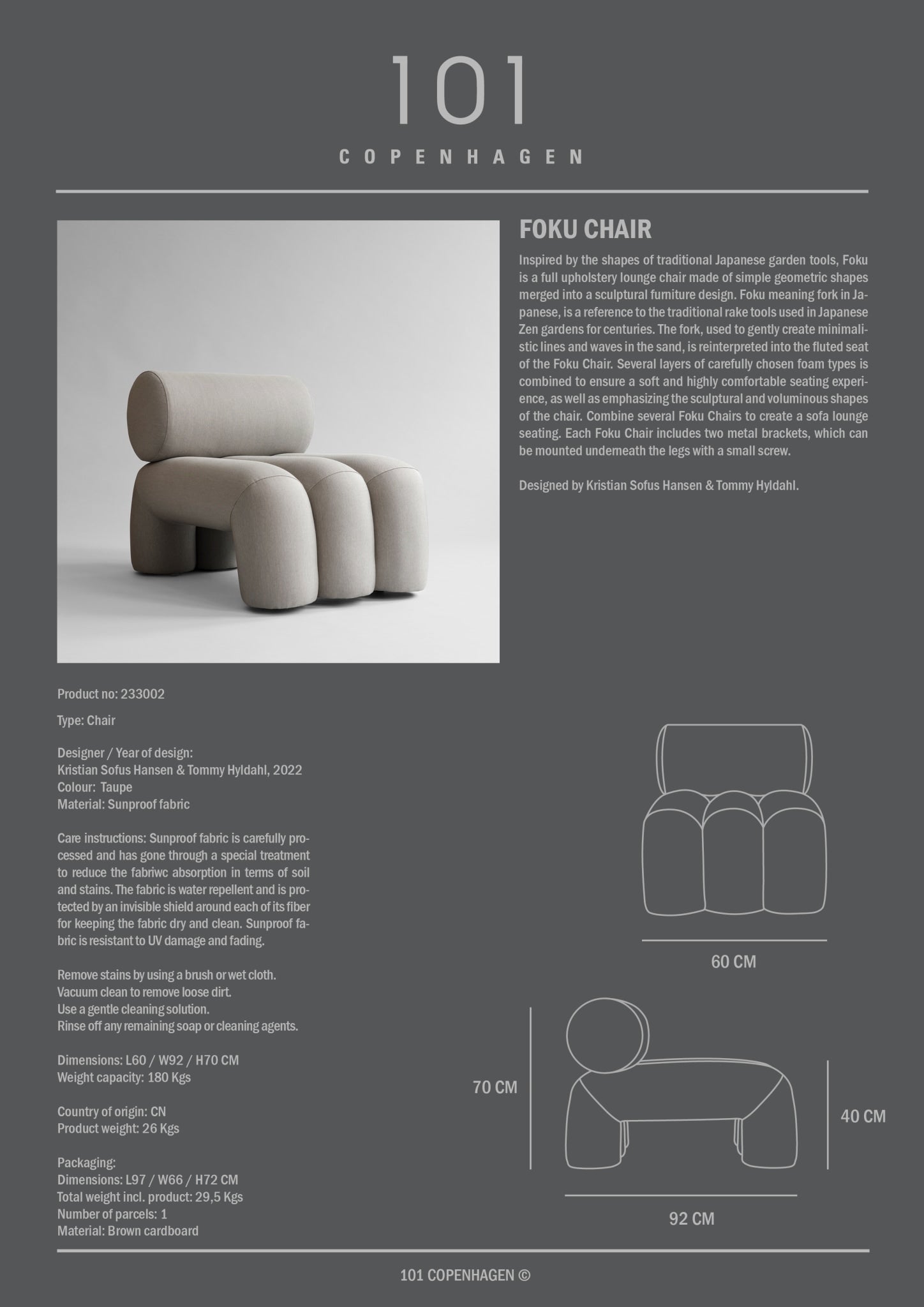 101 Copenhagen - Foku Chair - Taupe (Pallazo 163) - Lounge Chair