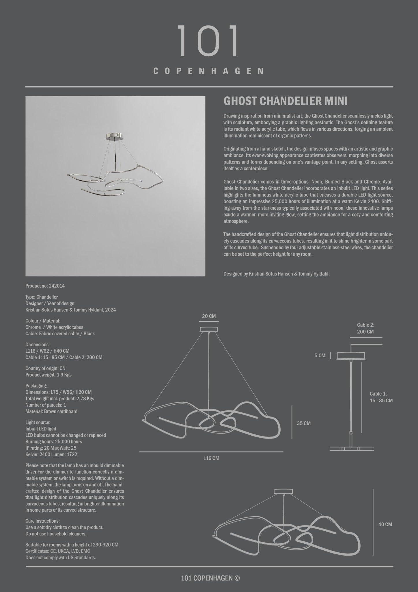 101 Copenhagen - Ghost Chandelier, Mini - Chrome - Chandelier