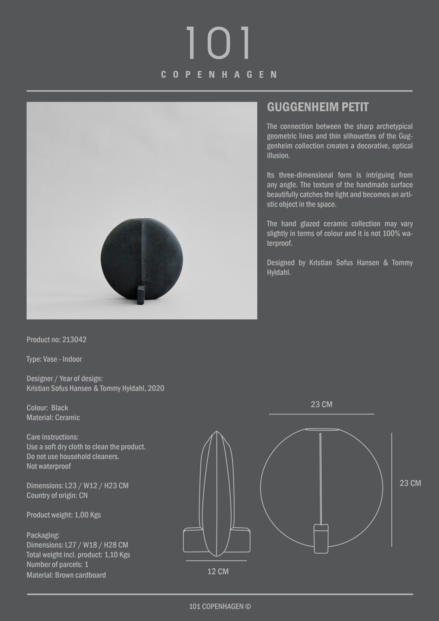 101 Copenhagen - Guggenheim Vase, Petit - Black - Vase