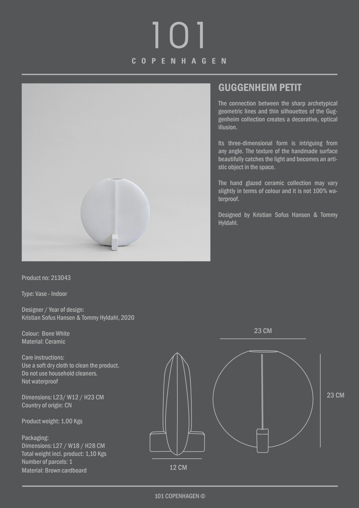 101 Copenhagen - Guggenheim Vase, Petit - Bone White - Vase