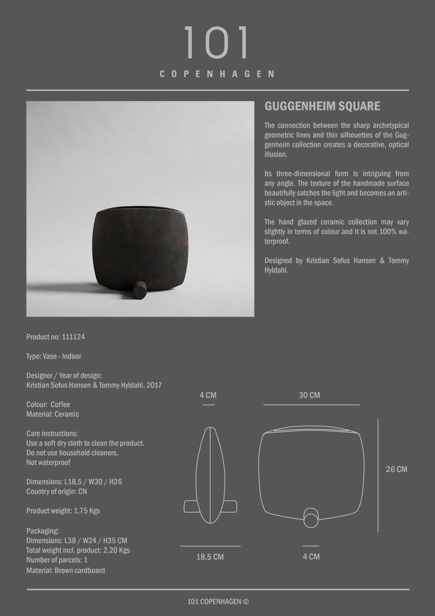 101 Copenhagen - Guggenheim Vase, Square - Coffee - Archive