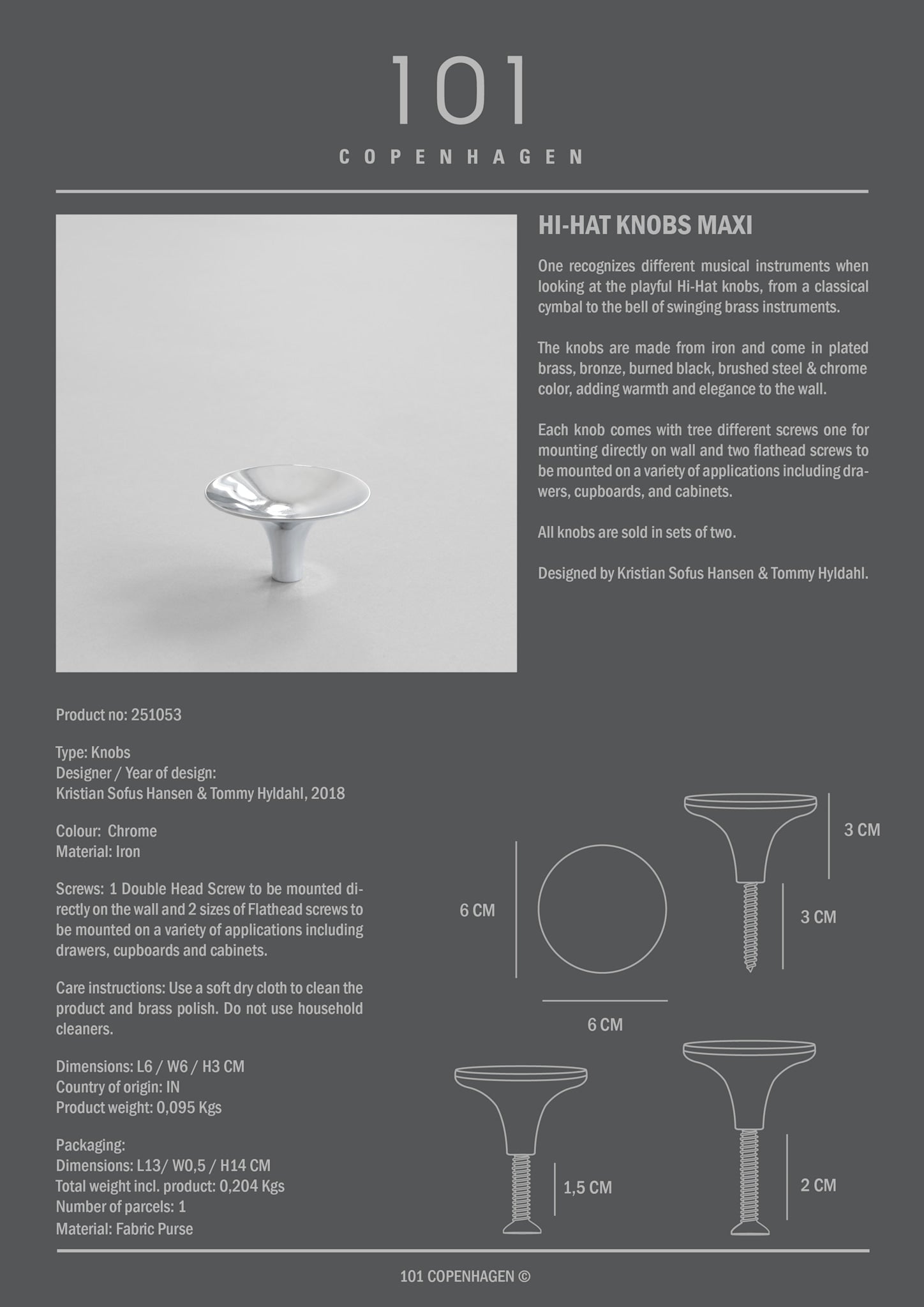 101 Copenhagen - HiHat Knobs, Maxi - Chrome - Knobs