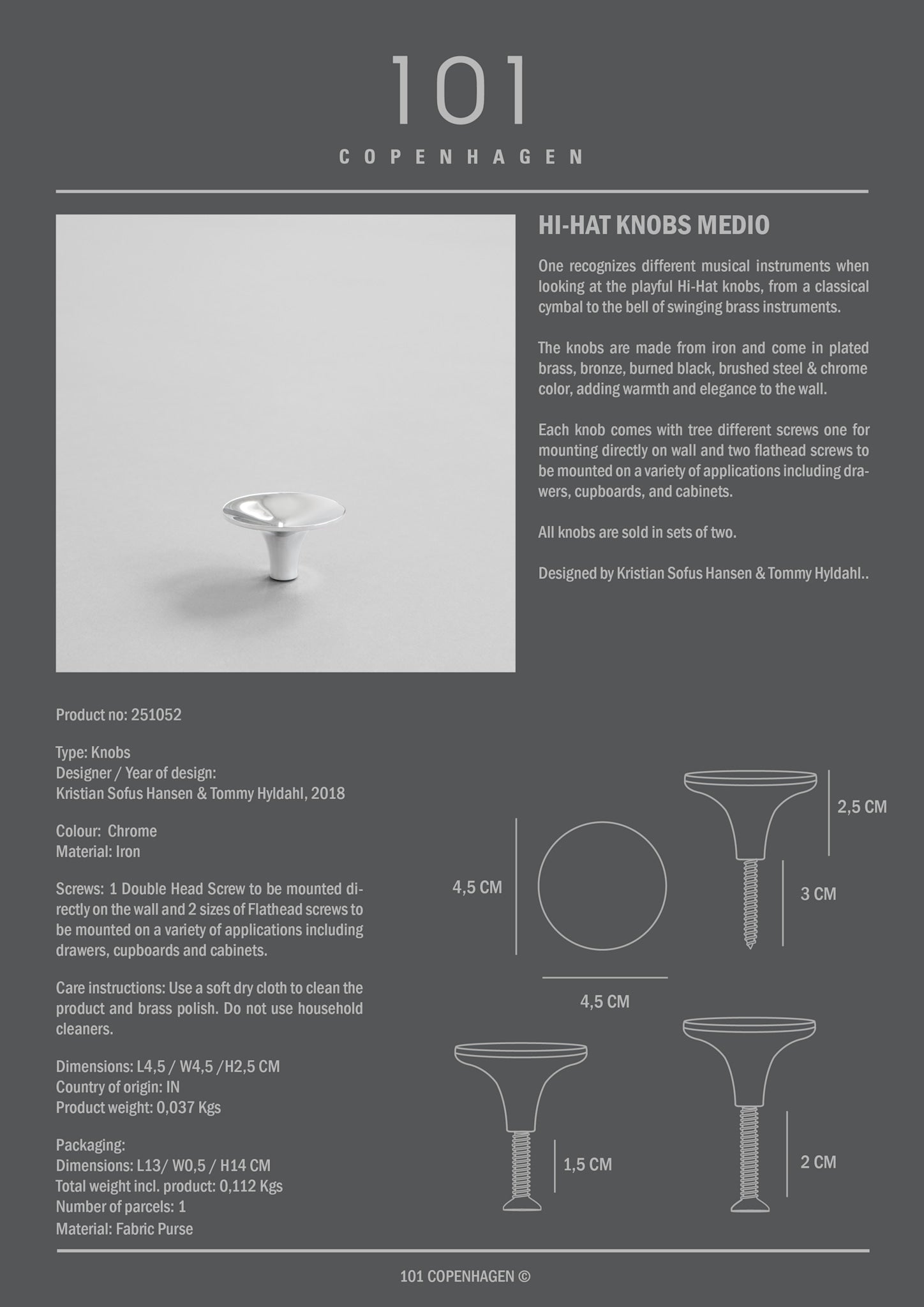 101 Copenhagen - HiHat Knobs, Medio - Chrome - Knobs