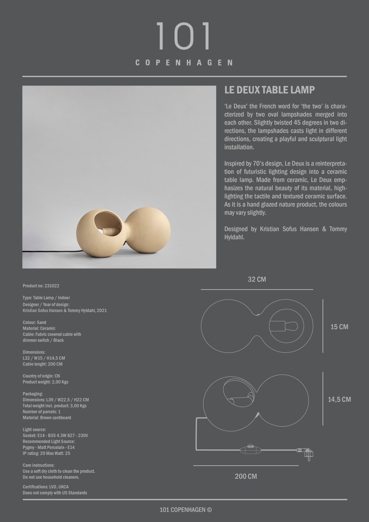 101 Copenhagen - Le Deux Table Lamp - Sand - Table Lamp