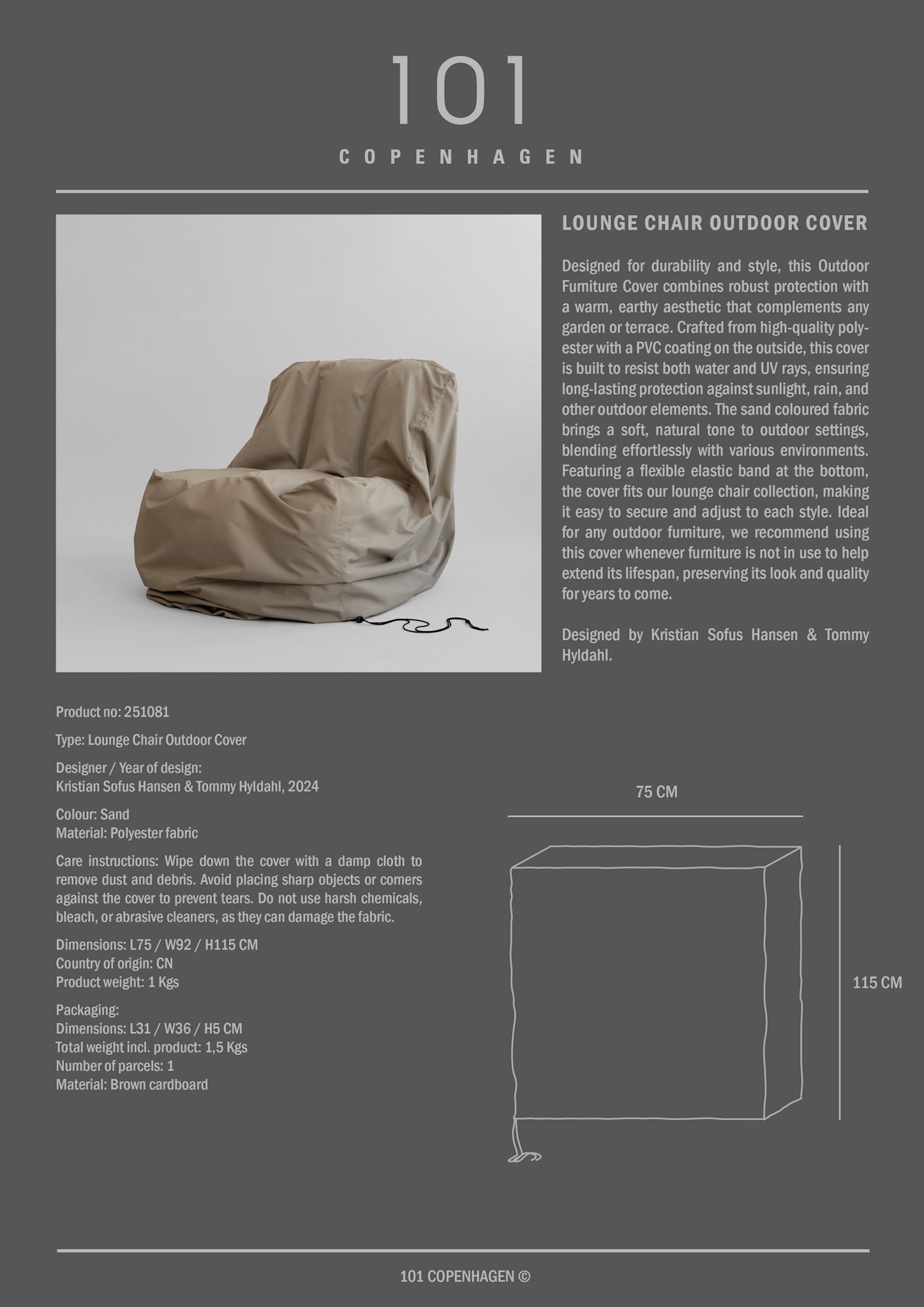 101 Copenhagen - Lounge Chair Outdoor Cover - Sand - Lounge Chair Cover