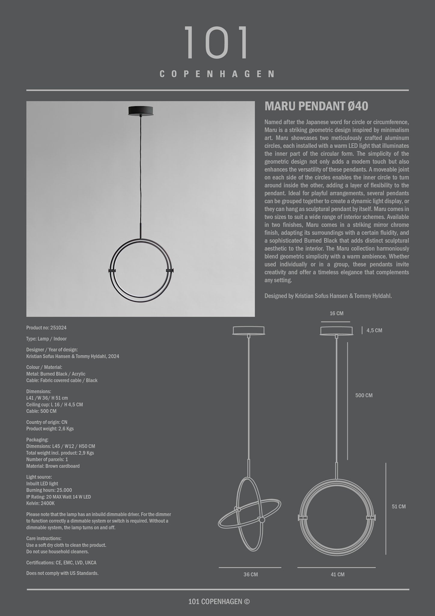 101 Copenhagen - Maru Pendant, Ø40 - Burned Black - Pendant Lamp