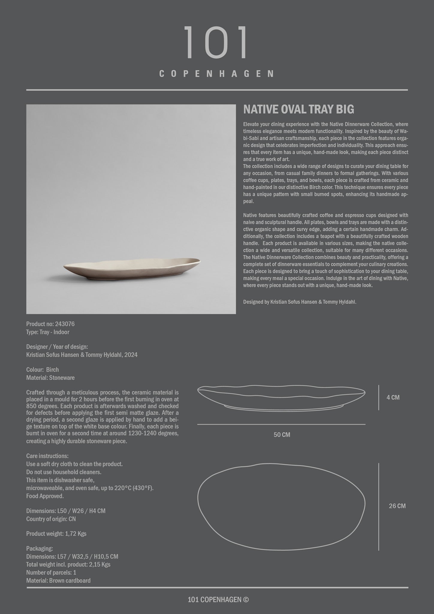 101 Copenhagen - Native Oval Tray, Big - Birch - Tray