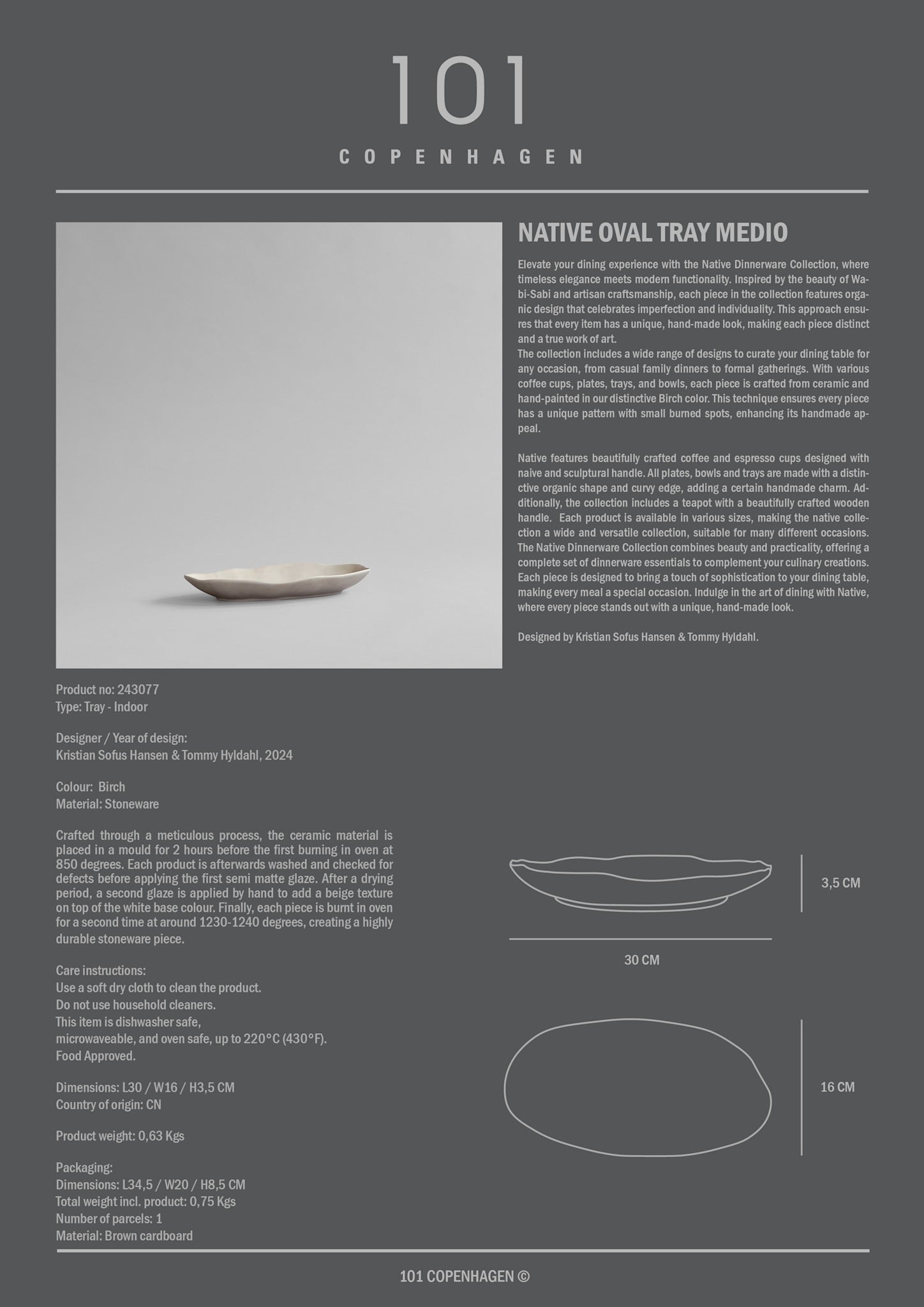 101 Copenhagen - Native Oval Tray, Medio - Birch - Tray