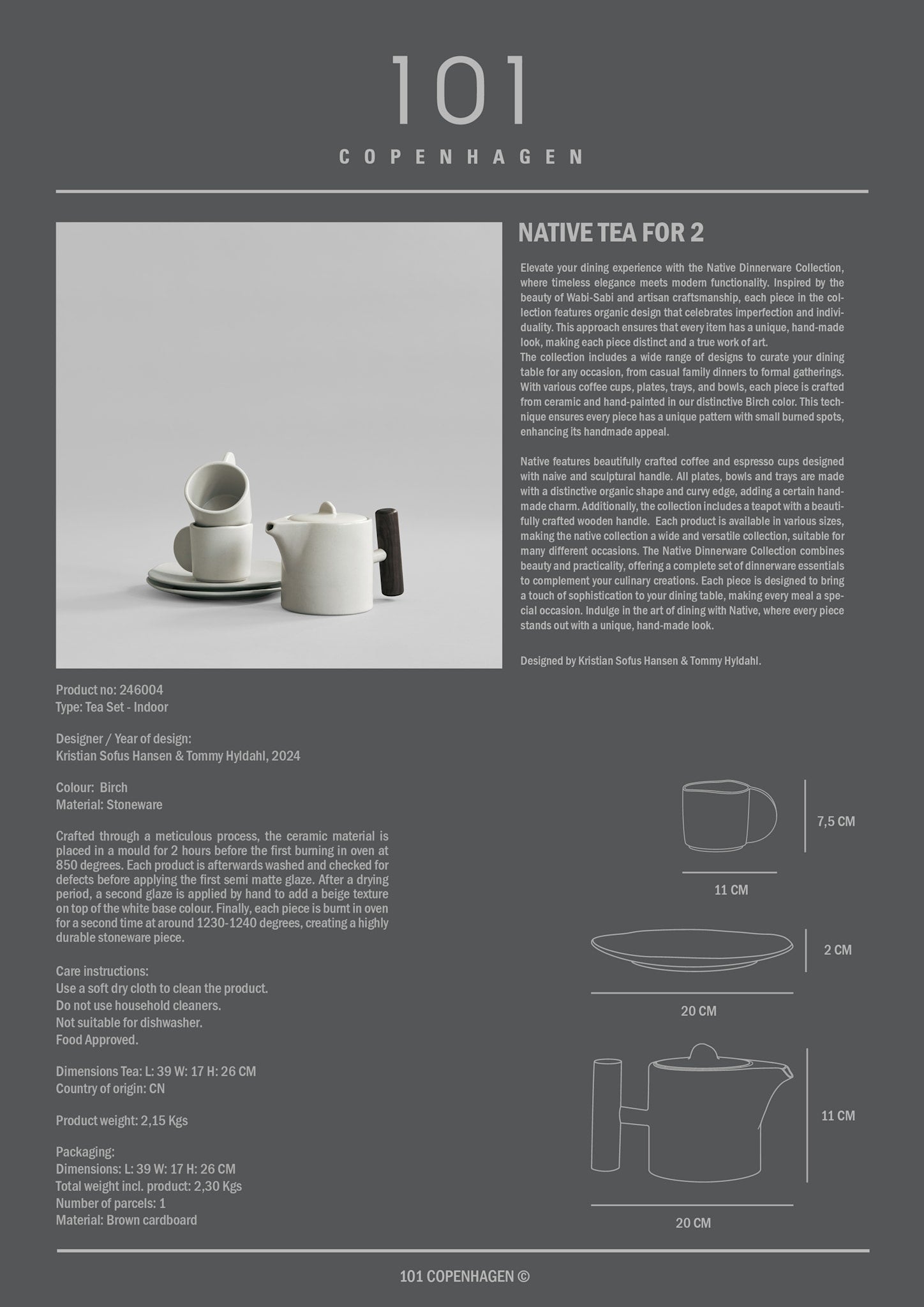 101 Copenhagen - Native Tea for Two - Birch - Tea Set