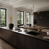 101 Copenhagen Kitchen setting with Native bowls, cups, teapot and trays, Sunao vase and Drop chandelier