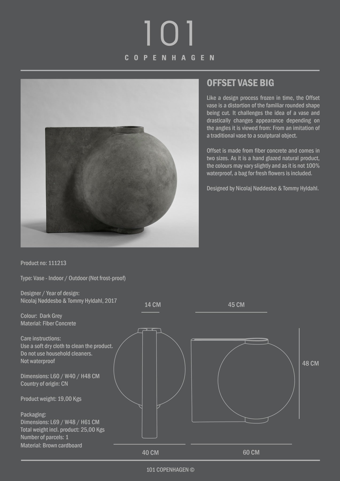 101 Copenhagen - Offset Vase, Big - Dark Grey - Vase