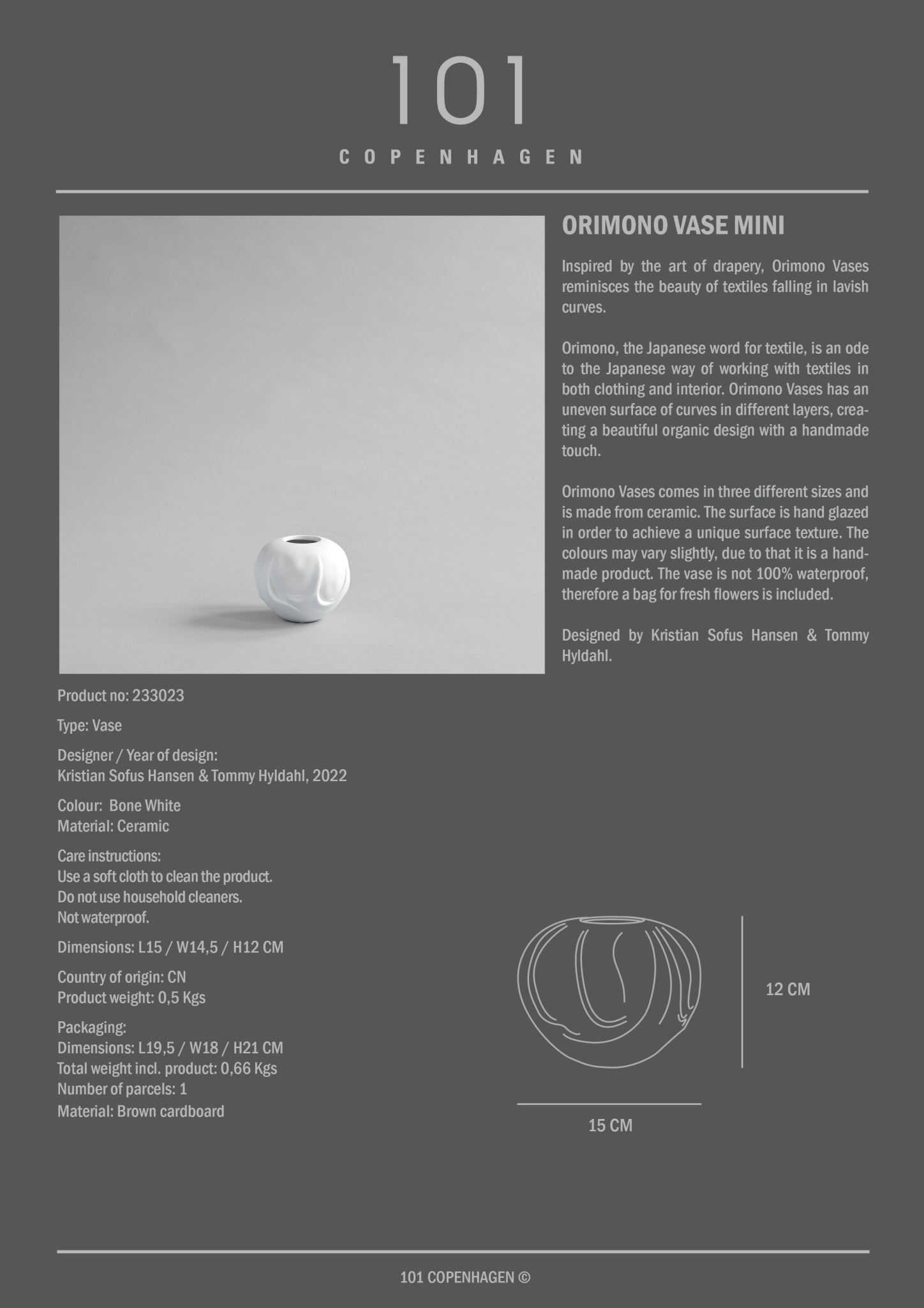 101 Copenhagen - Orimono Vase, Mini - Bone White - Vase