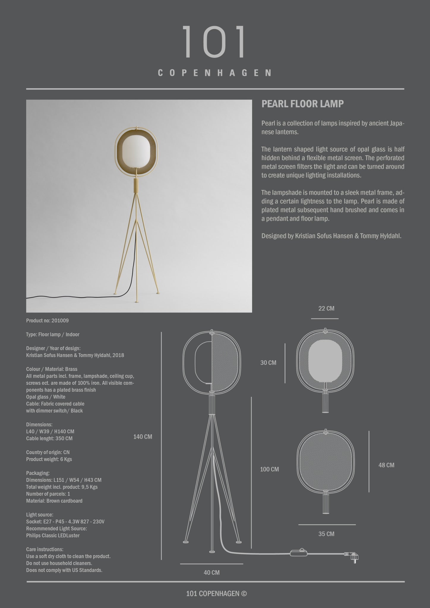 101 Copenhagen - Pearl Floor Lamp - Brass - Floor Lamp