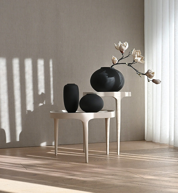 Phantom tables in Birch with Sunao vases