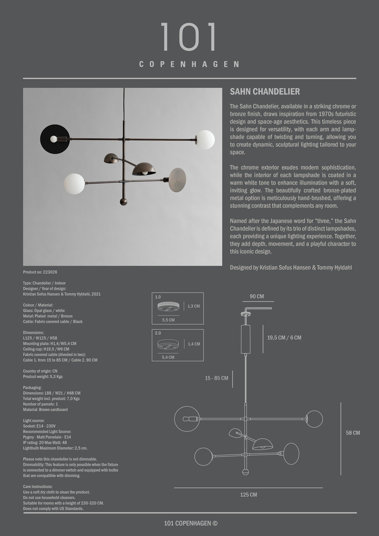 101 Copenhagen - Sahn Chandelier - Bronze - Chandelier