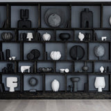 101 Chopenhagen Bookself with decorative interior design vases, light and jars 