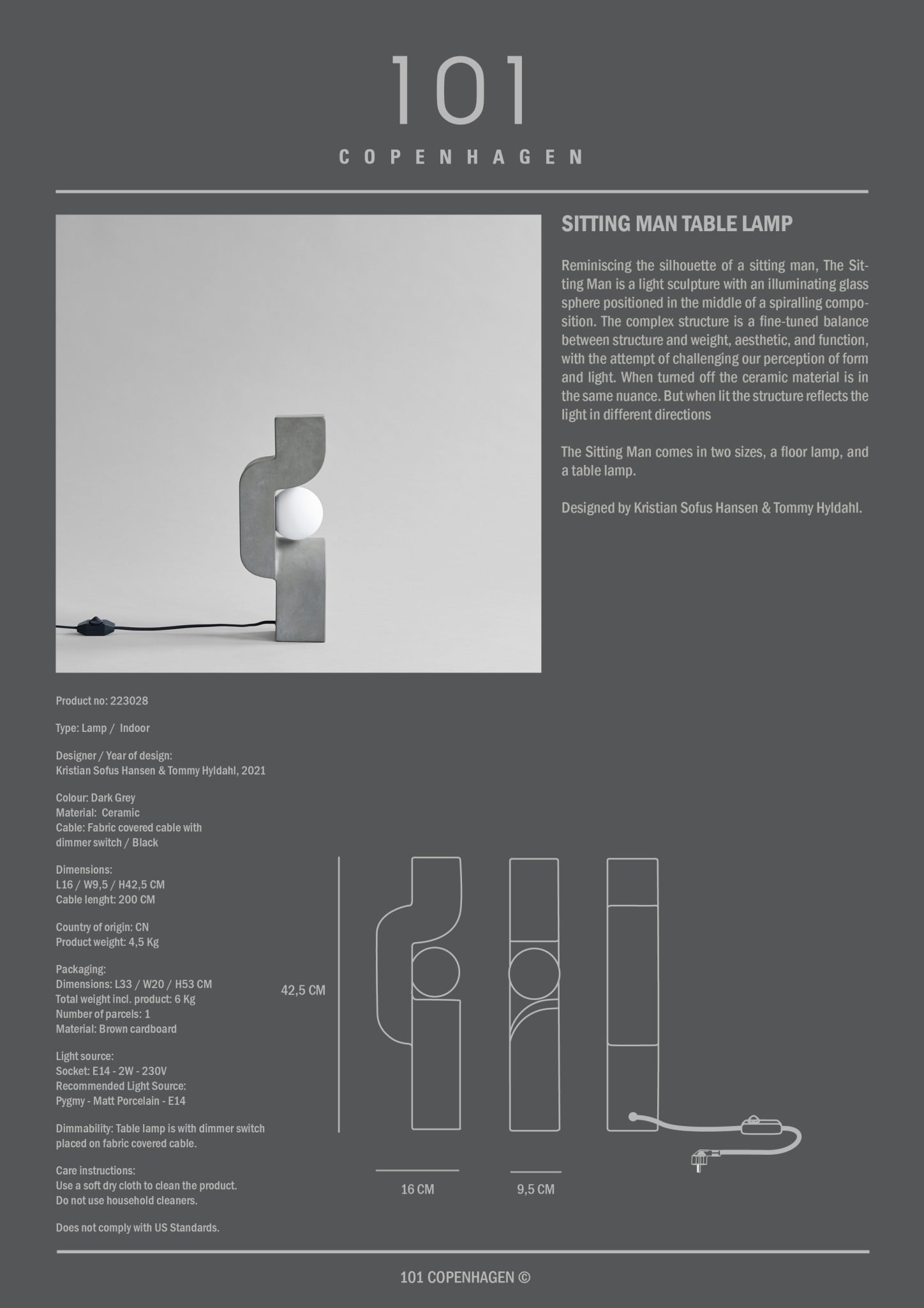 101 Copenhagen - Sitting Man, Mini - Dark Grey - Table Lamp