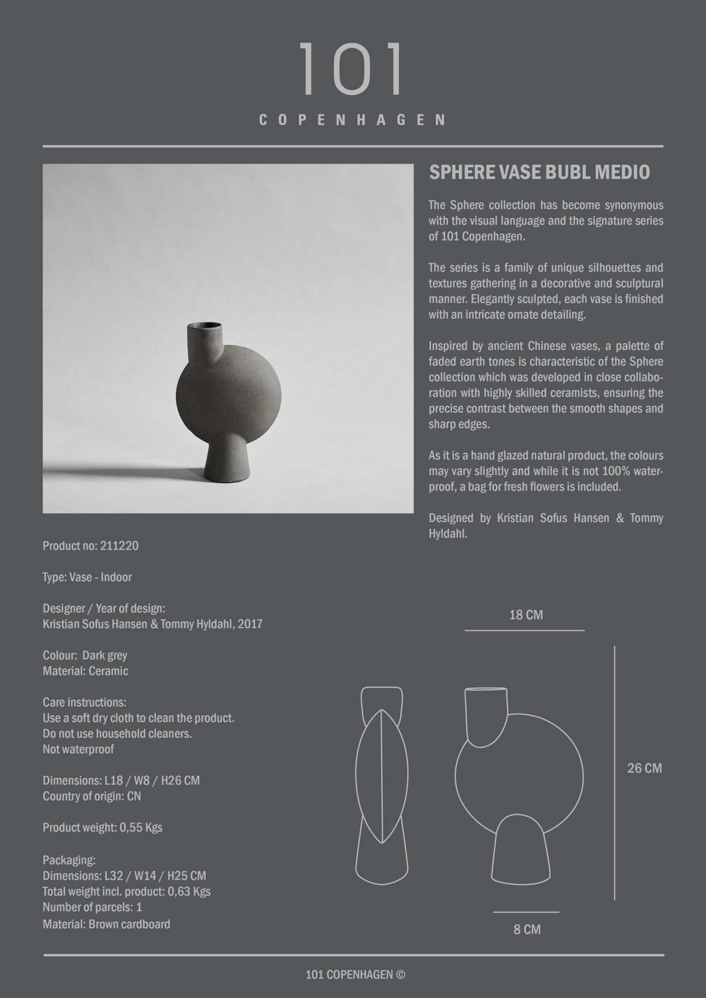 101 Copenhagen - Sphere Vase Bubl, Medio - Dark Grey - Vase