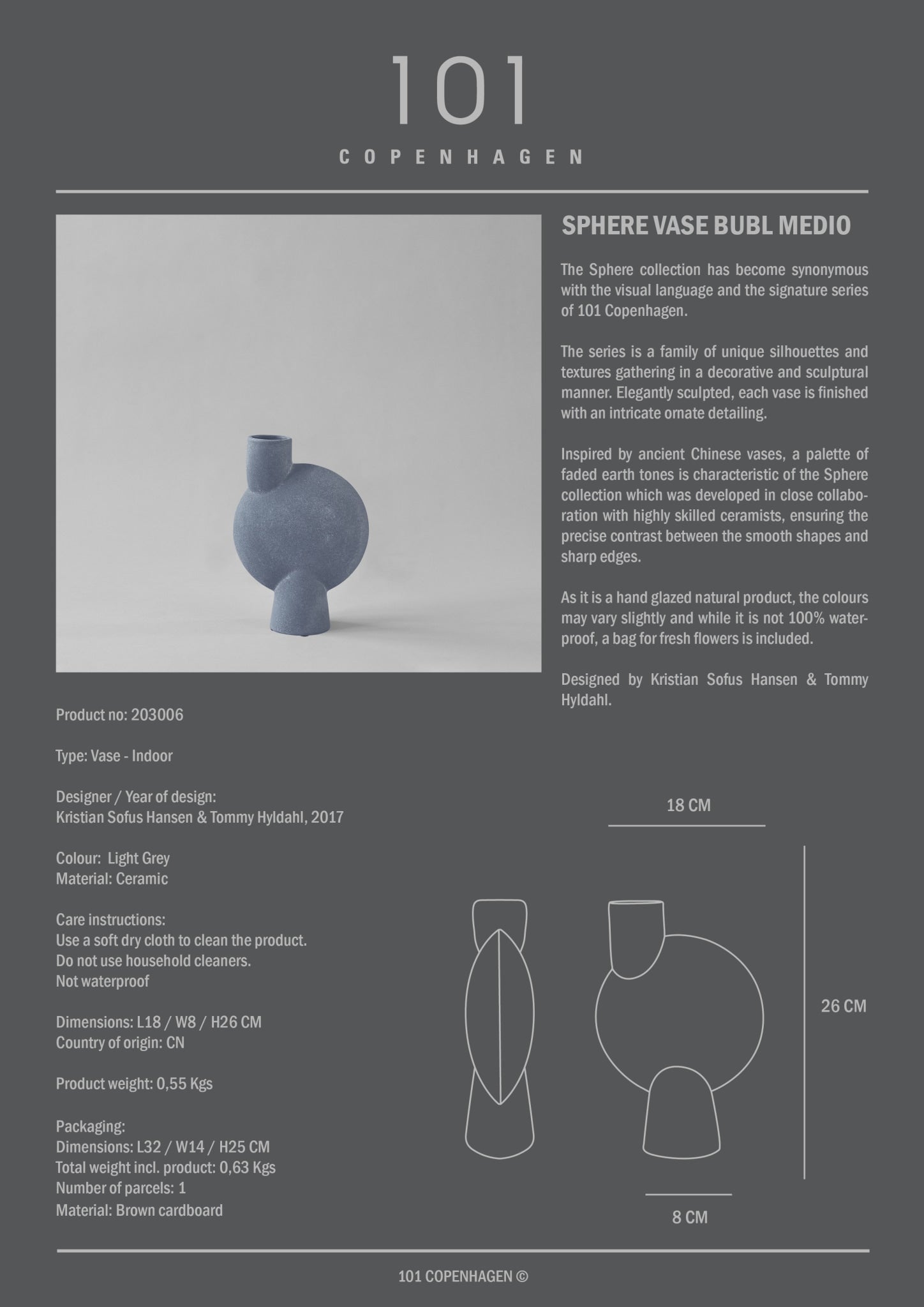 101 Copenhagen - Sphere Vase Bubl, Medio - Light Grey - Archive