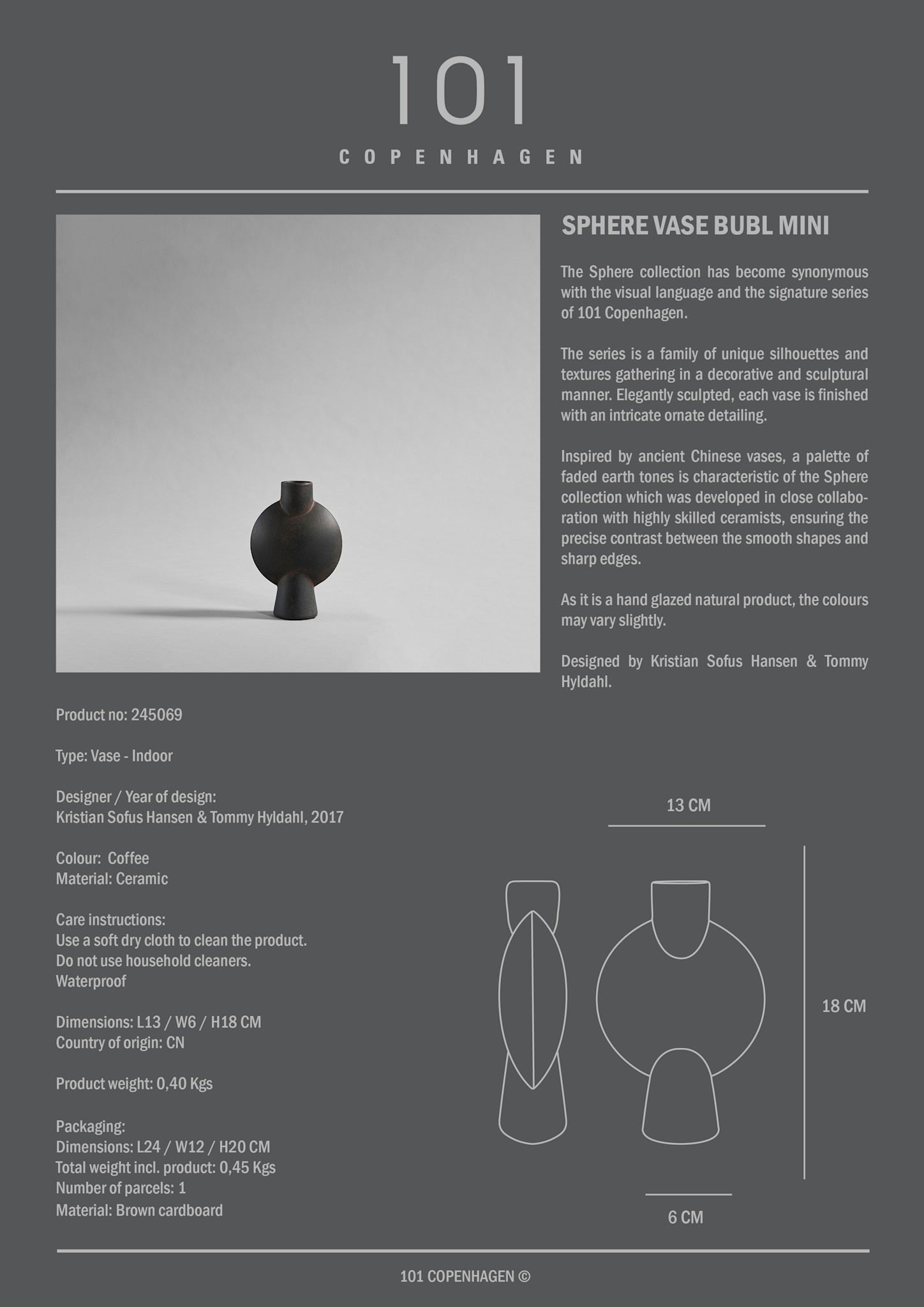 101 Copenhagen - Sphere Vase Bubl, Mini - Coffee - Vase