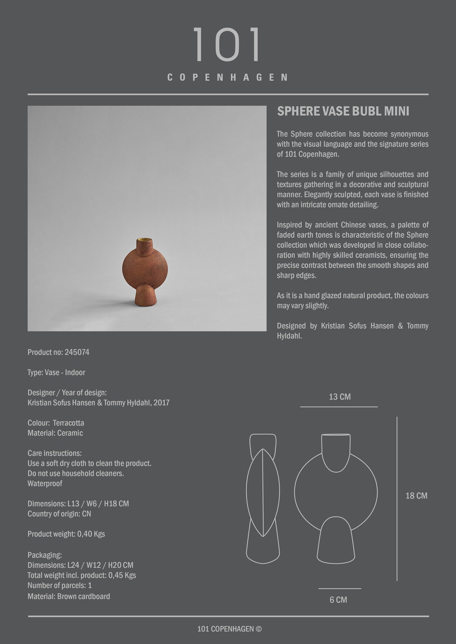 101 Copenhagen - Sphere Vase Bubl, Mini - Terracotta - Vase
