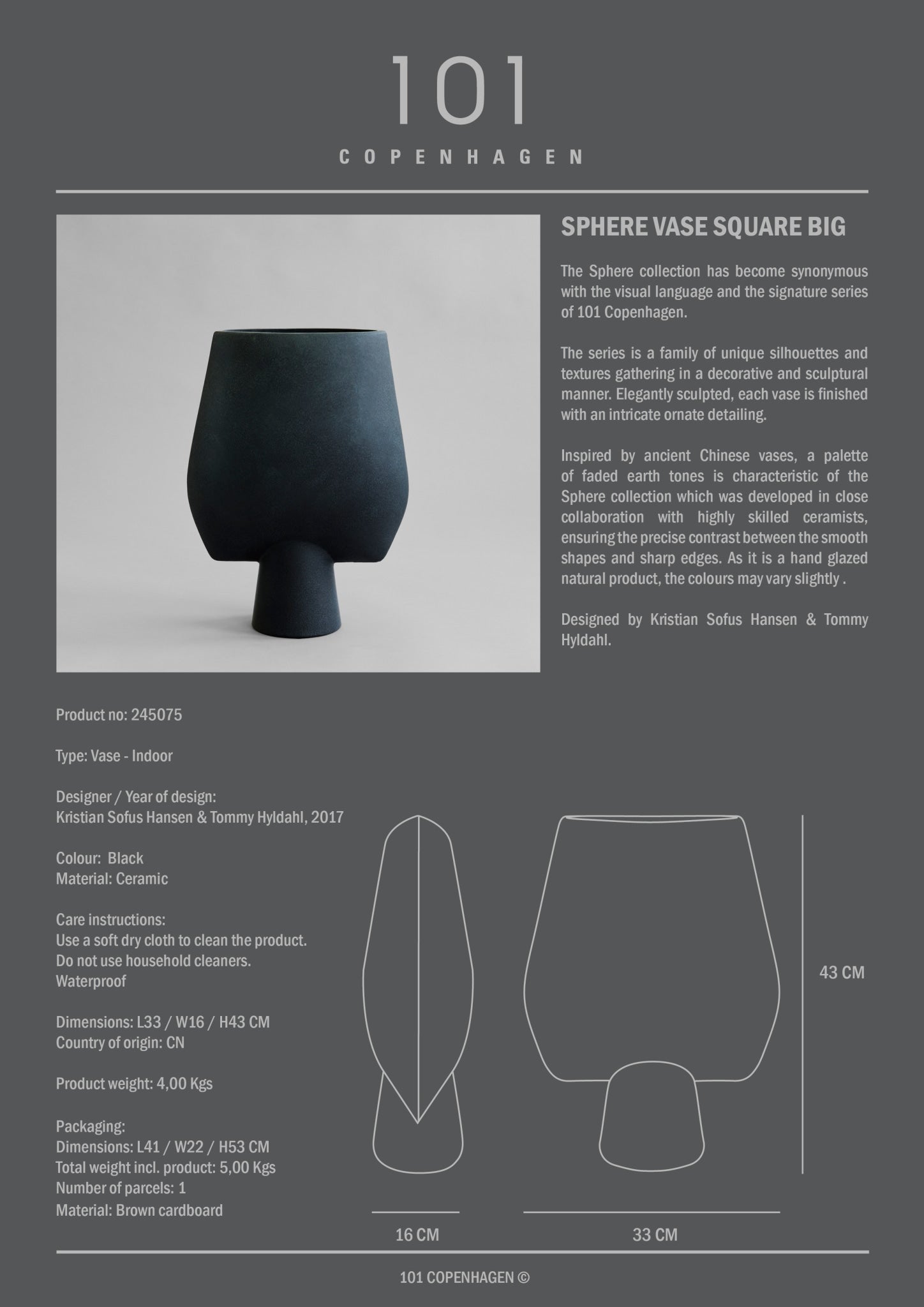 101 Copenhagen - Sphere Vase Square, Big - Black - Vase