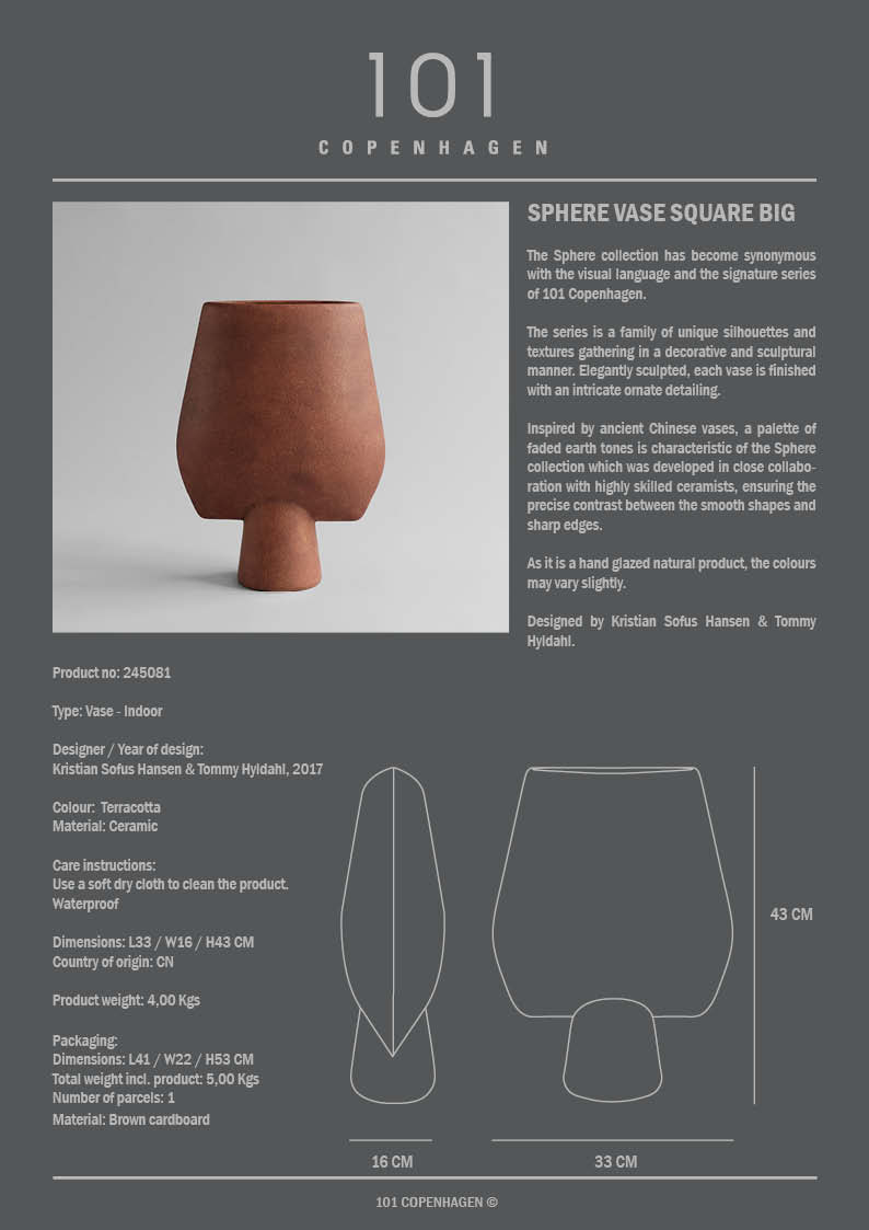 101 Copenhagen - Sphere Vase Square, Big - Terracotta - Vase