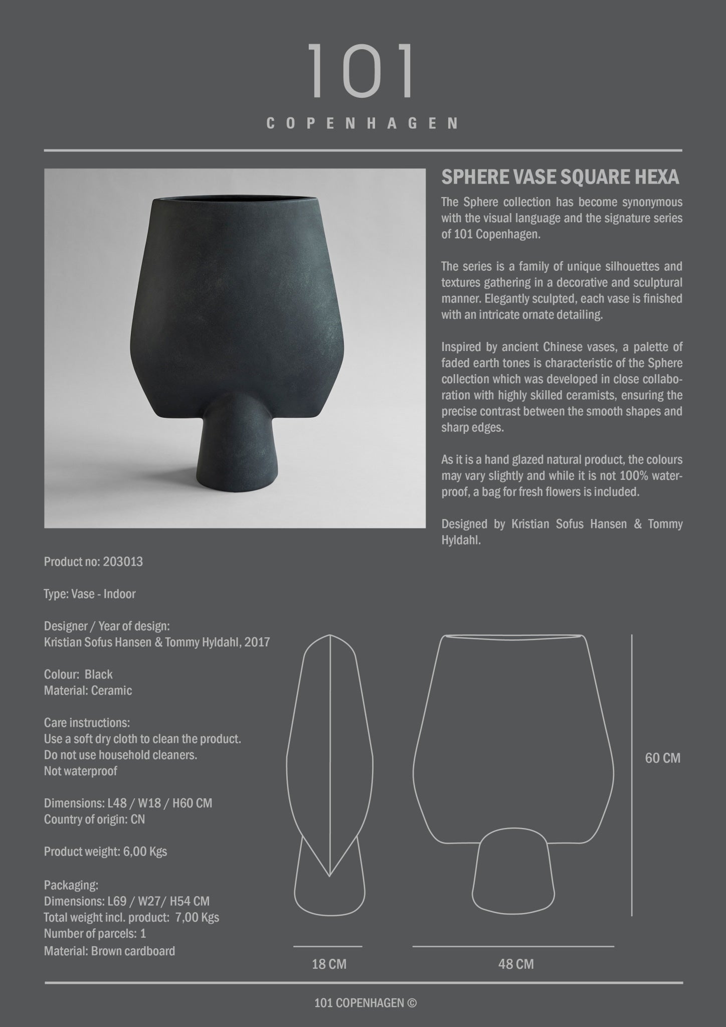 101 Copenhagen - Sphere Vase Square, Hexa - Black - Vase