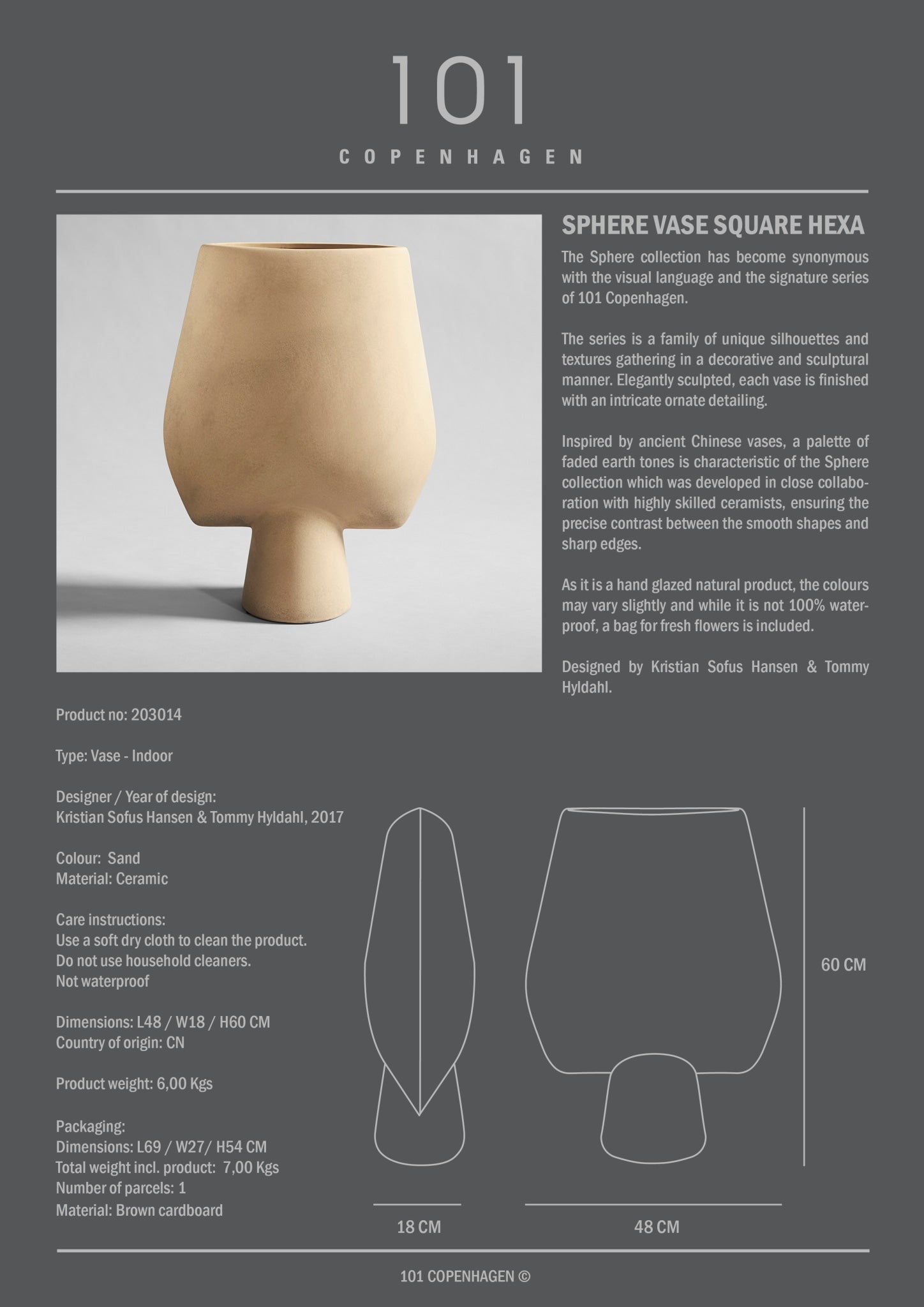 101 Copenhagen - Sphere Vase Square, Hexa - Sand - Vase