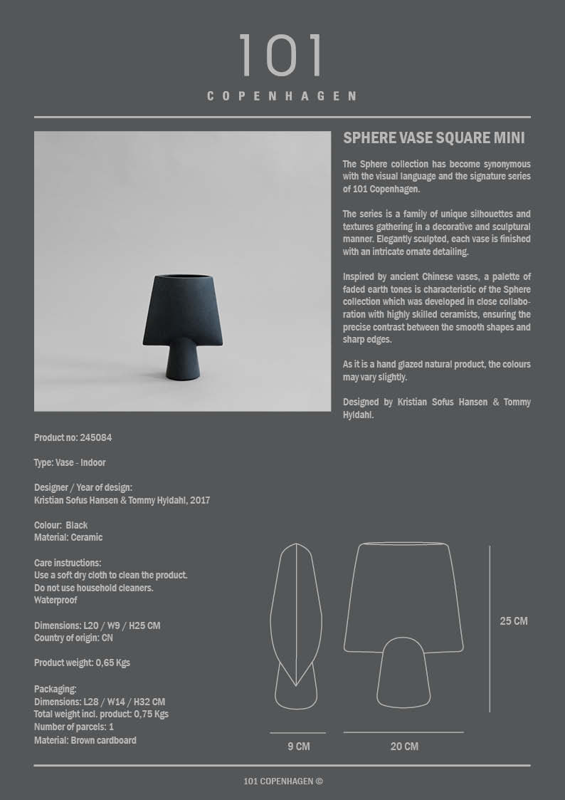 101 Copenhagen - Sphere Vase Square, Mini - Black - Vase