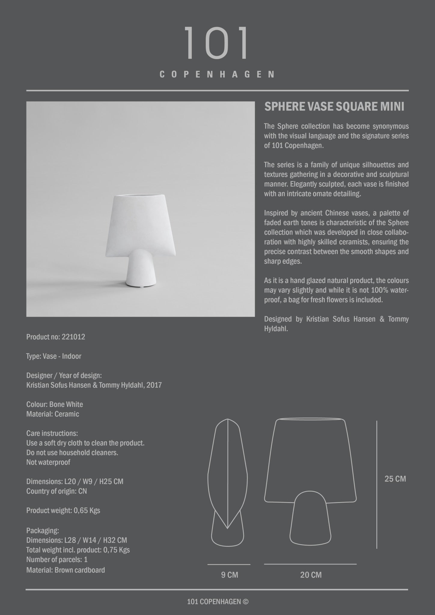 101 Copenhagen - Sphere Vase Square, Mini - Bone White - Vase