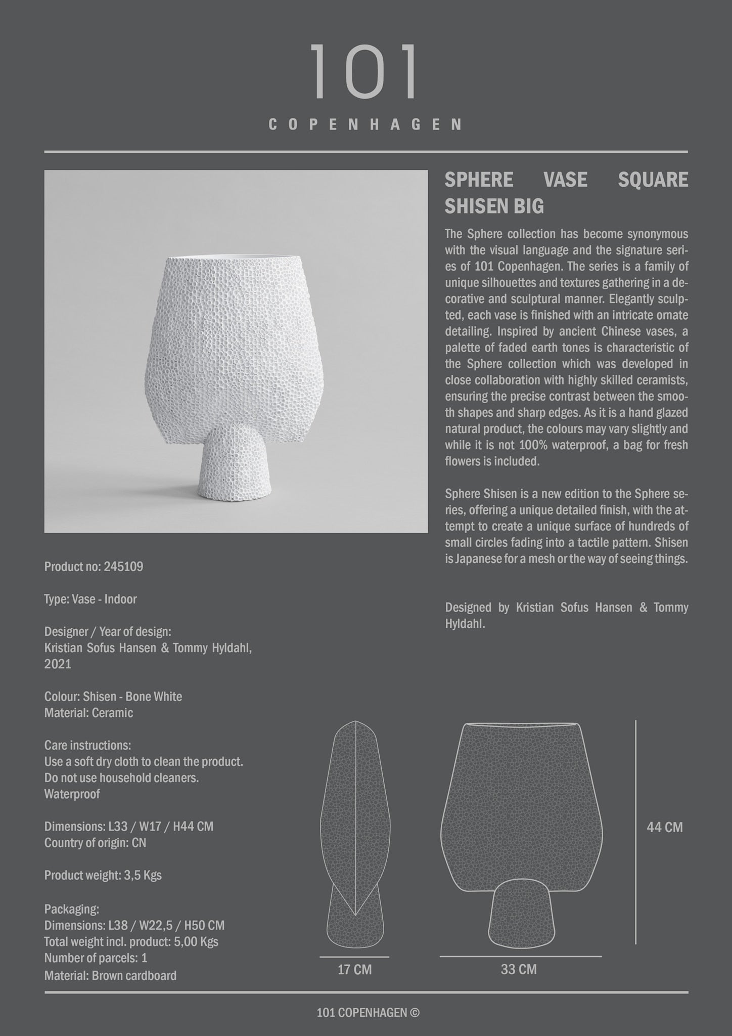 101 Copenhagen - Sphere Vase Square Shisen, Big - Bone White - Vase