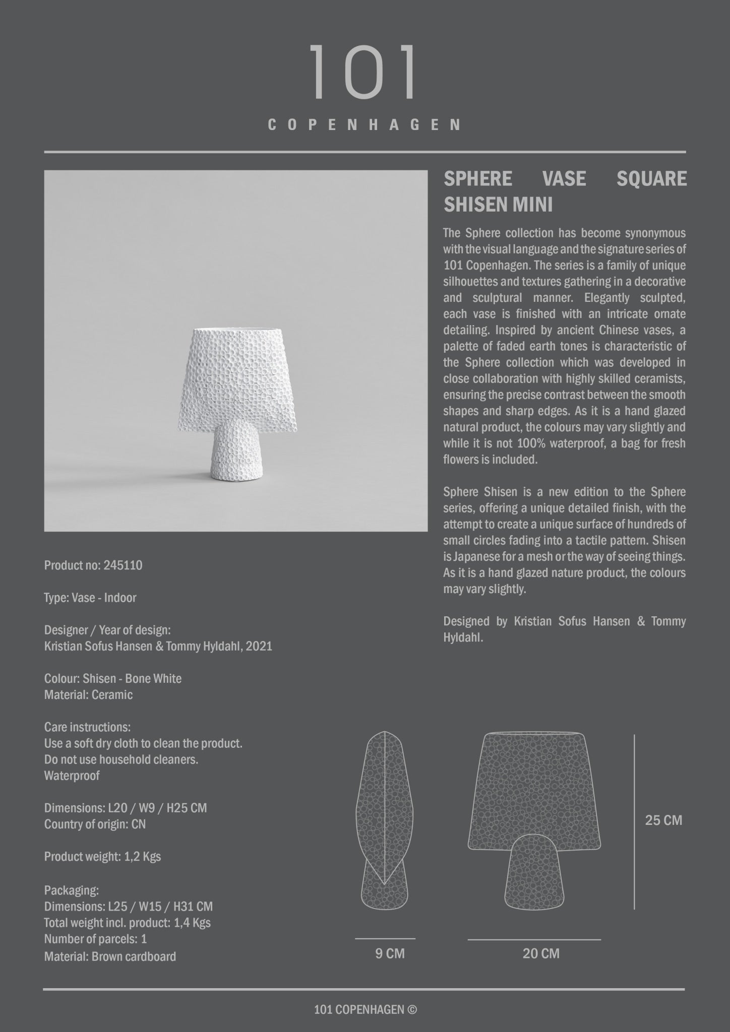101 Copenhagen - Sphere Vase Square Shisen, Mini - Bone White - Vase