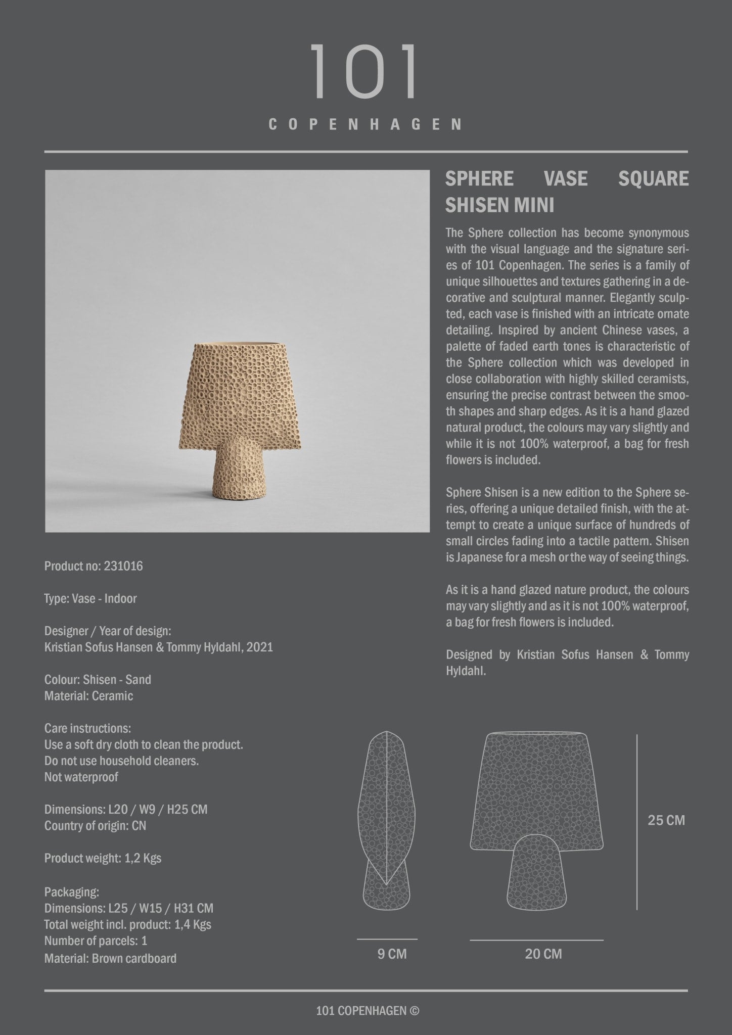 101 Copenhagen - Sphere Vase Square Shisen, Mini - Sand - Vase