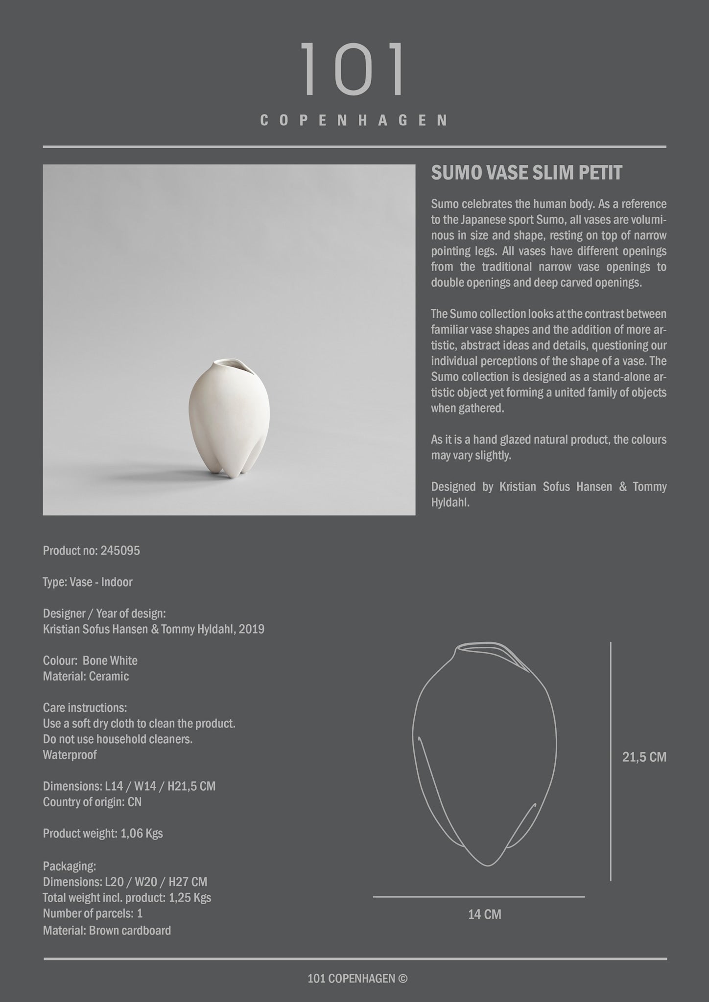 101 Copenhagen - Sumo Vase, Slim Petit - Bone White - Vase