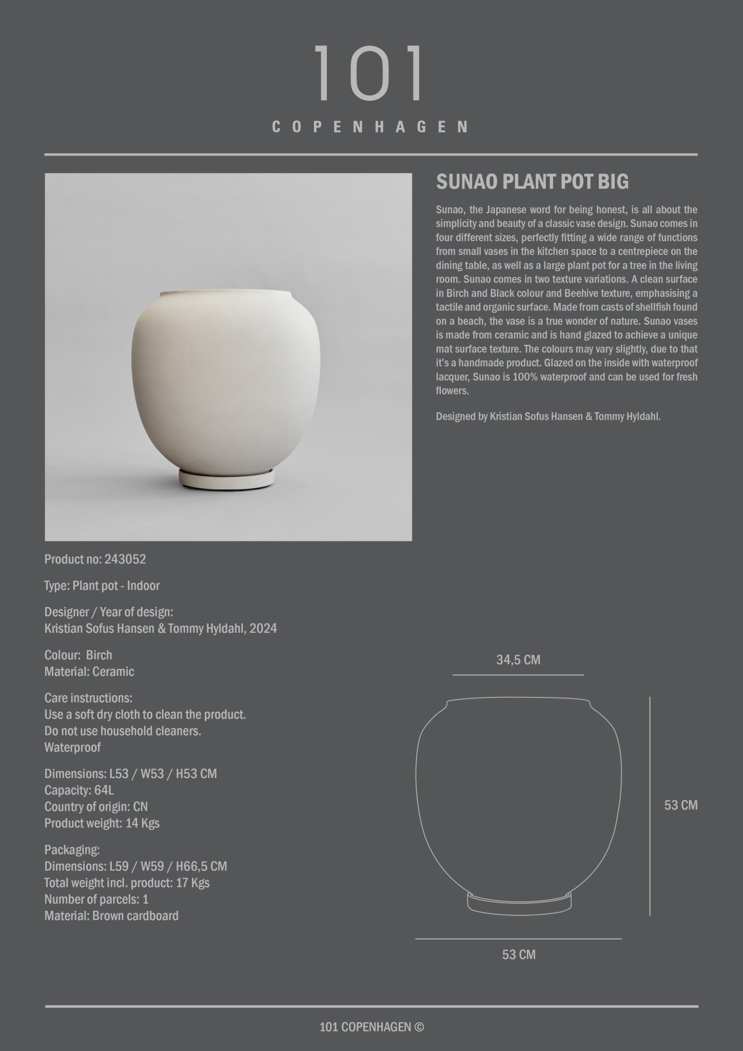 101 Copenhagen - Sunao Plant Pot, Big - Birch - Plant Pot