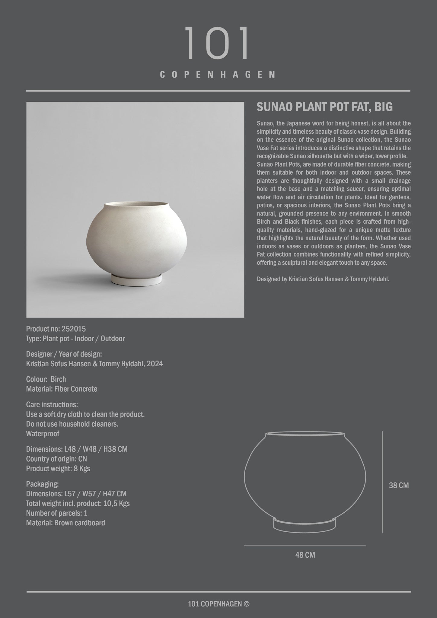 101 Copenhagen - Sunao Plant Pot Fat, Big - Birch - Outdoor