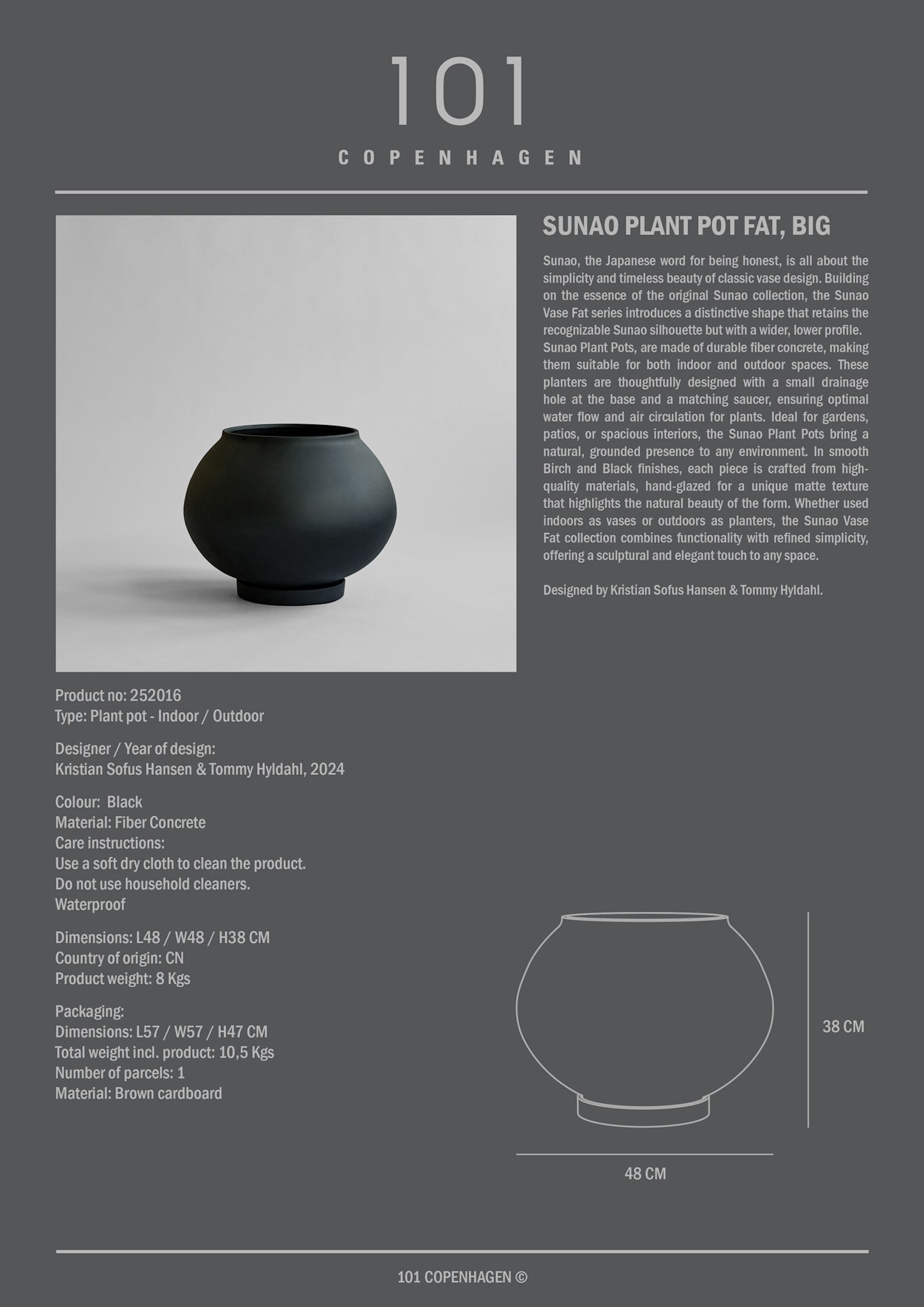 101 Copenhagen - Sunao Plant Pot Fat, Big - Black - Outdoor