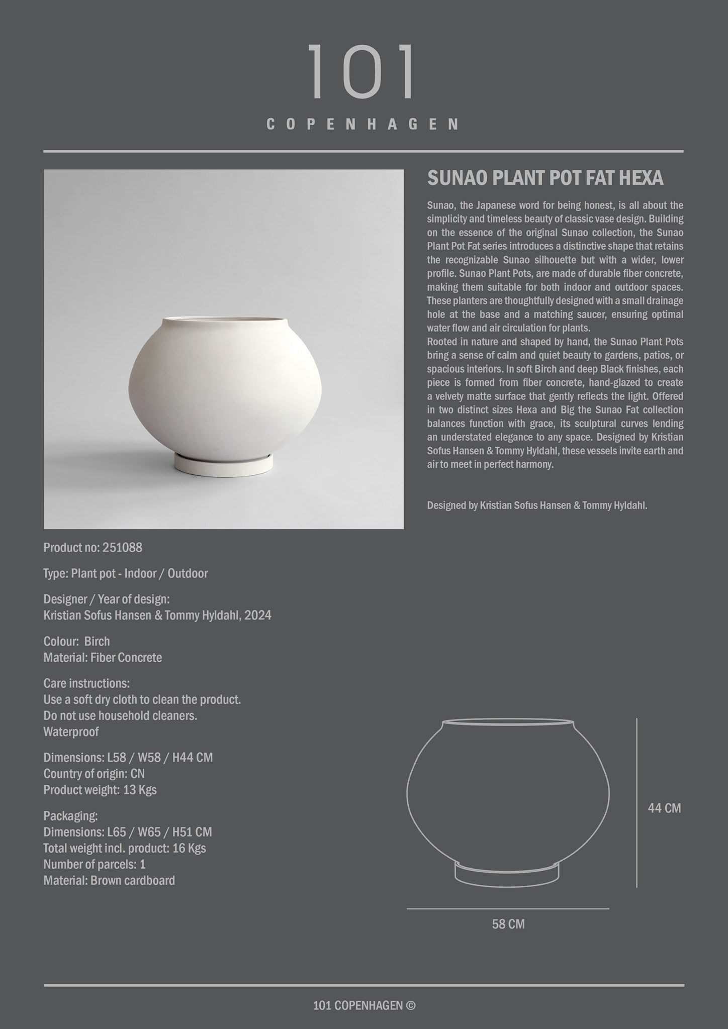 101 Copenhagen - Sunao Plant Pot Fat, Hexa - Birch - Outdoor