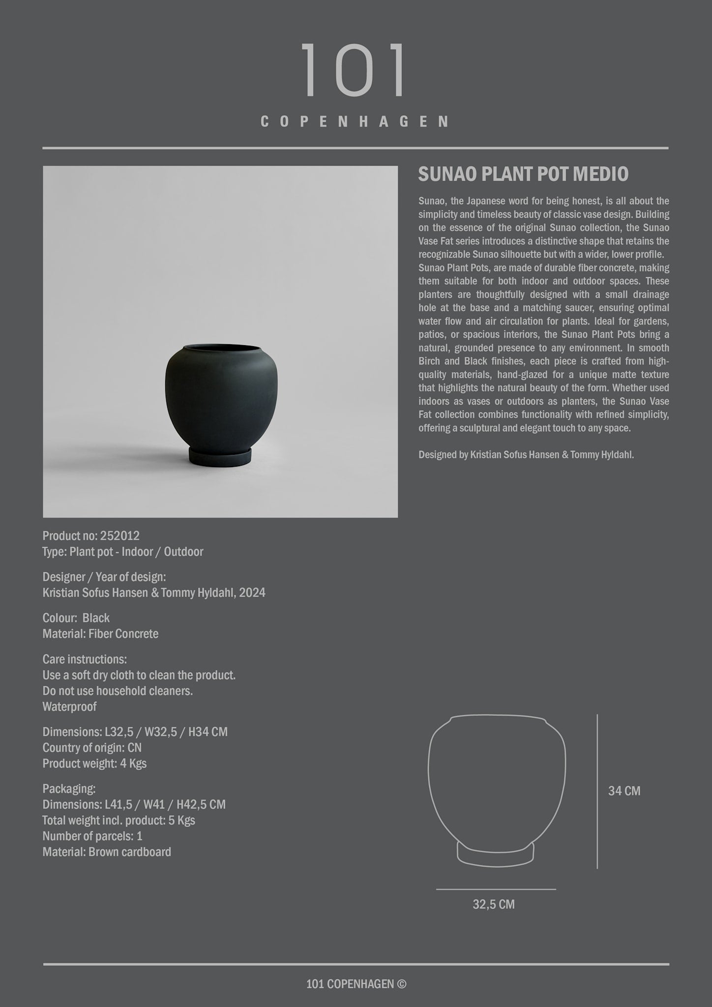 101 Copenhagen - Sunao Plant Pot, Medio - Black - Outdoor