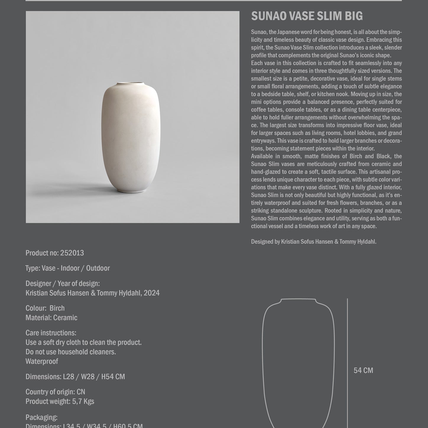101 Copenhagen - Sunao Vase Slim, Big - Birch - Vase