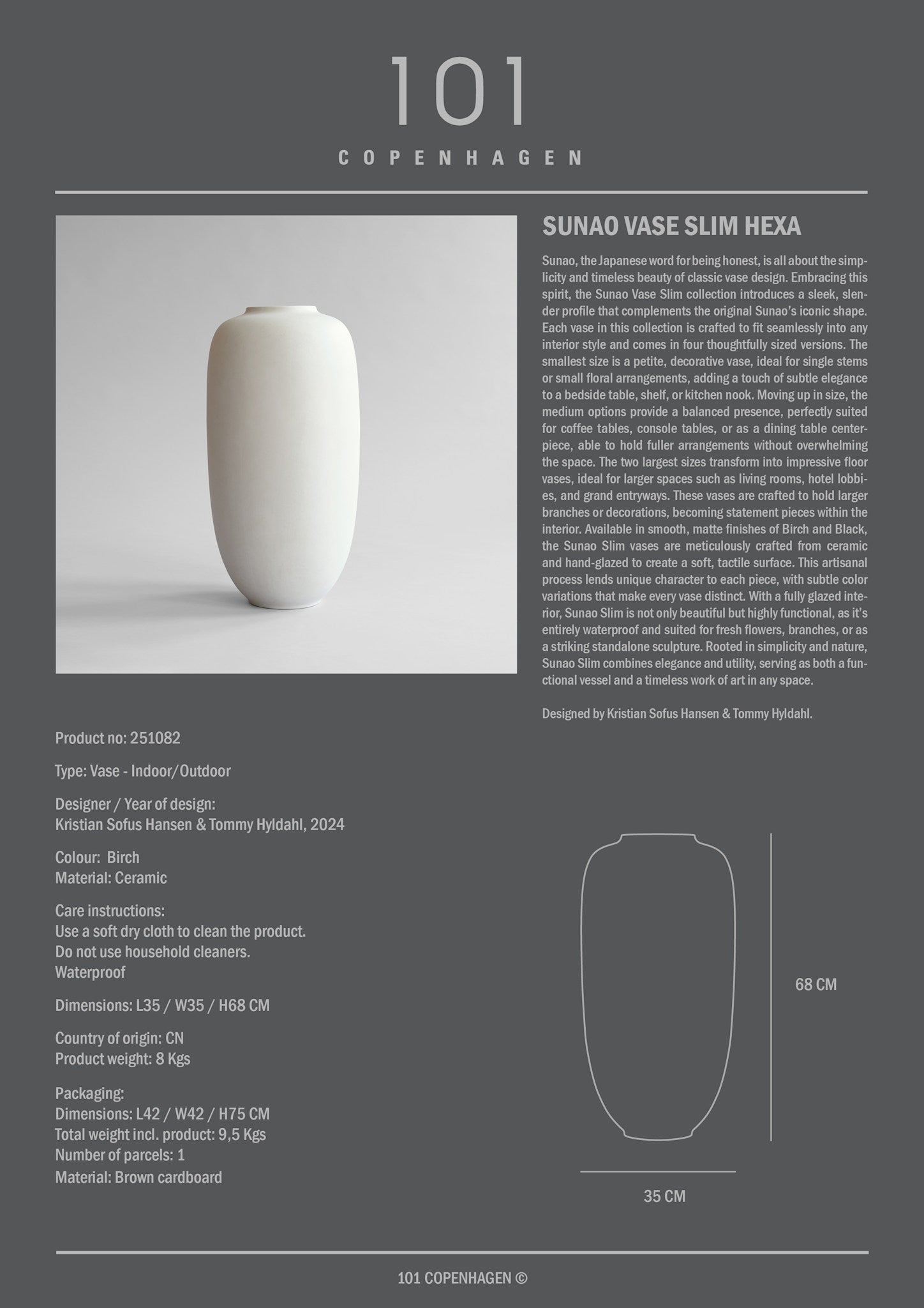101 Copenhagen - Sunao Vase Slim, Hexa - Birch - Vase