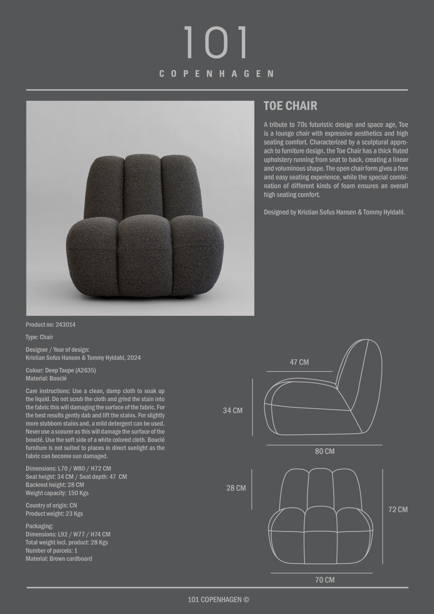 101 Copenhagen - Toe Chair - Deep Taupe (A2635) - Lounge Chair
