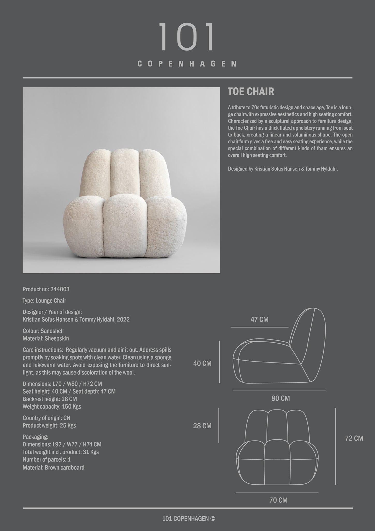 101 Copenhagen Toe Chair - Sandshell Sheepskin style sheet